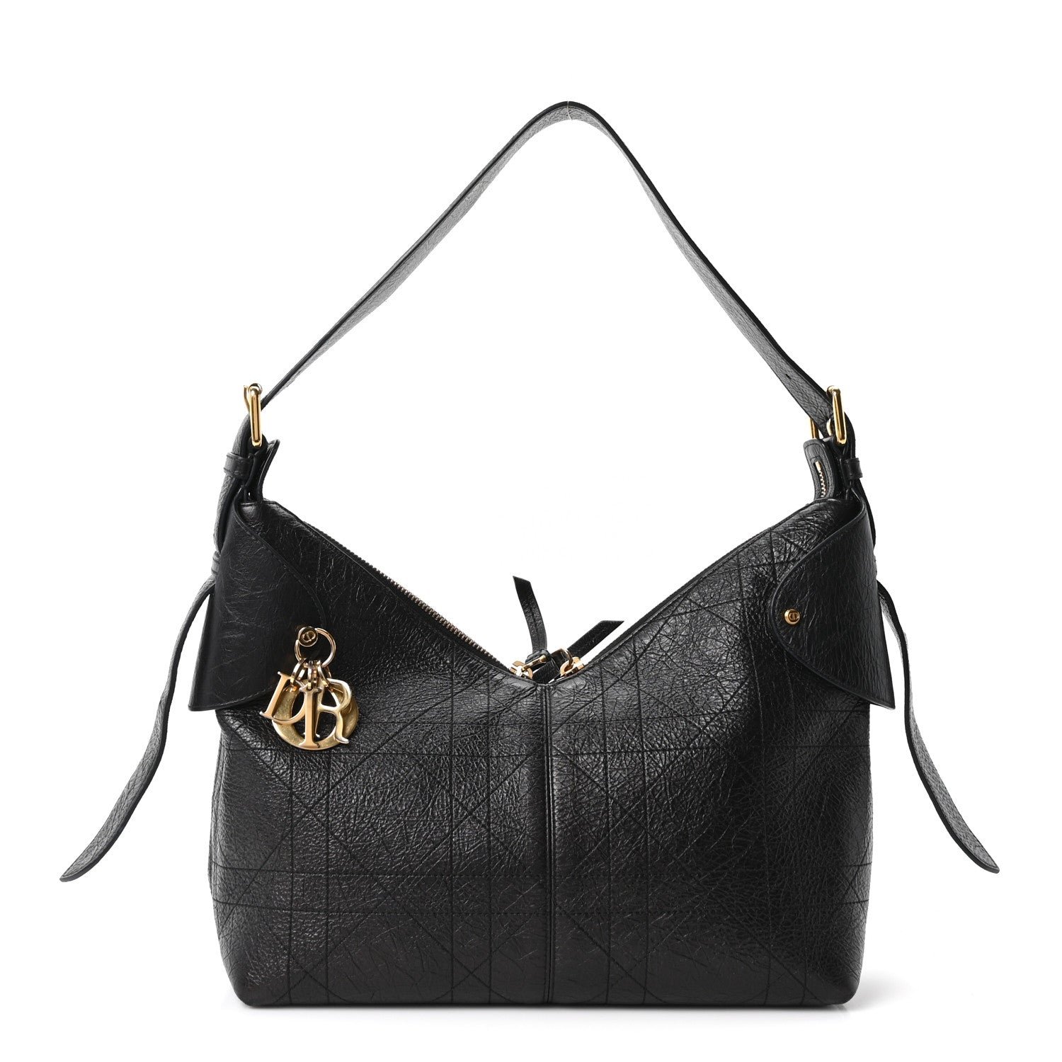 Christian Dior Grained Calfskin Flat Macrocannage Medium Voyage Bag Black
