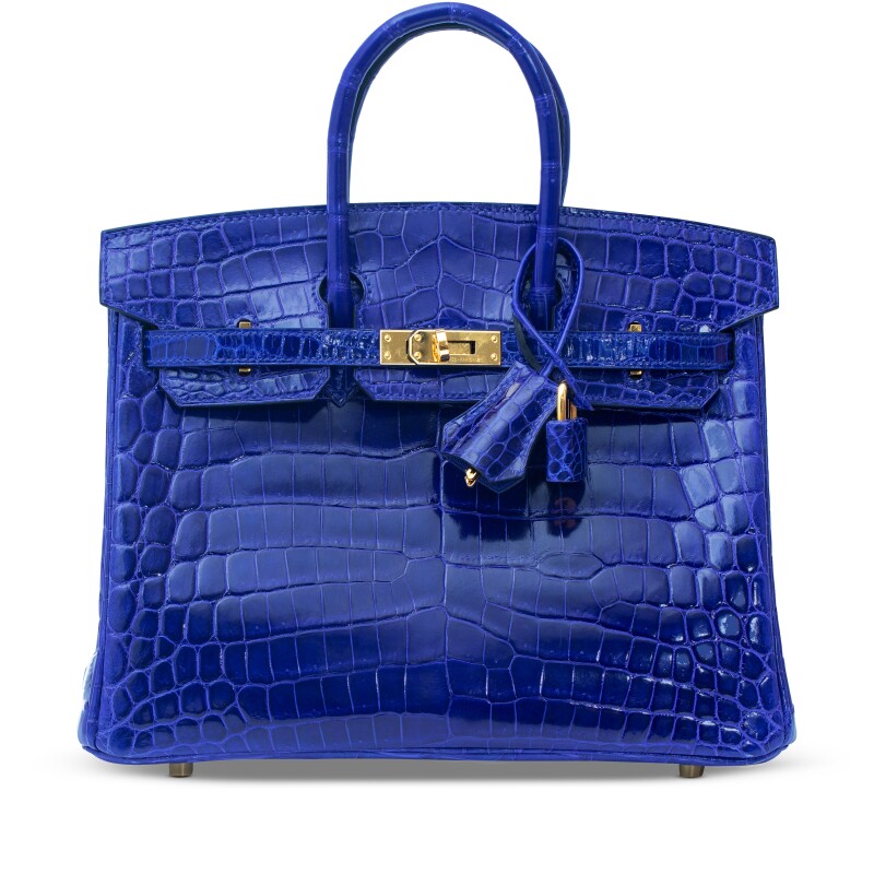 HERMES Electric Blue Shiny Crocodile Niloticus Birkin 25 Gold Hardware, 2018