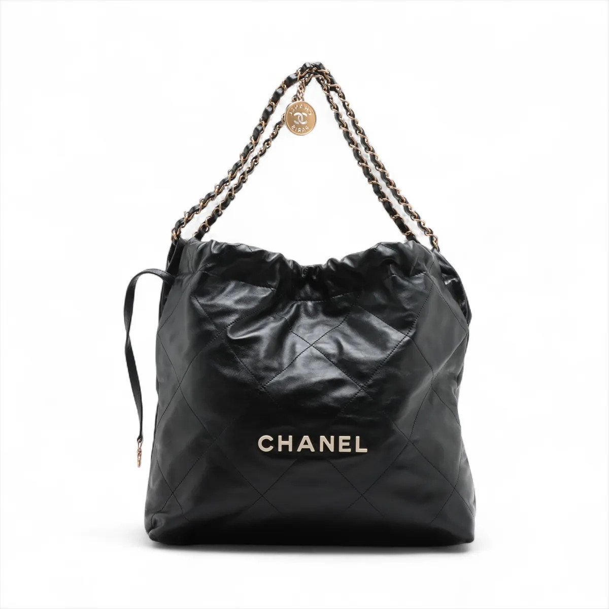 Chanel Chanel 22 shiny calfskin Chain Shoulder Bag Black Gold Metal Fittings ran