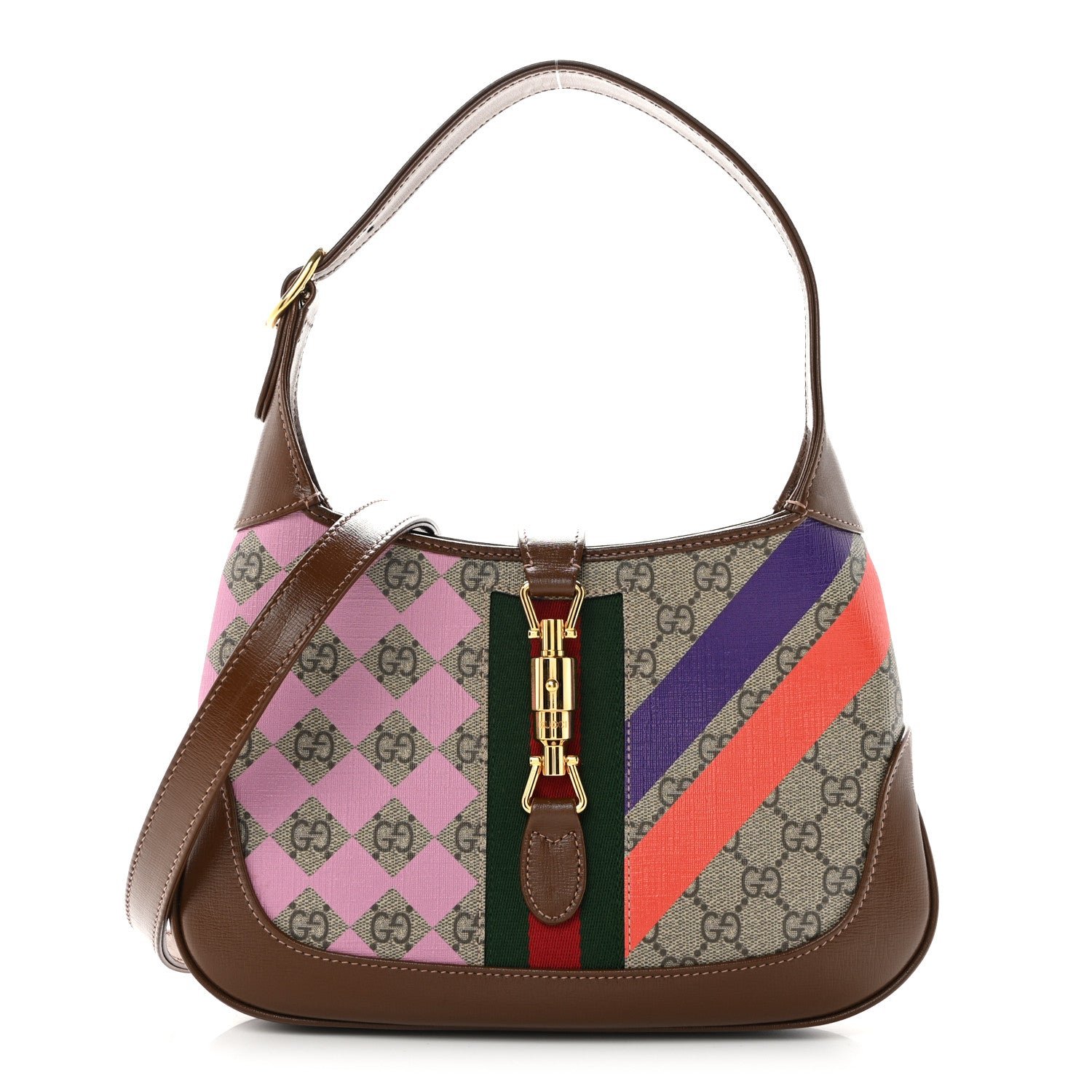 Gucci GG Supreme Monogram Azalea Calfskin Print Web Small Jackie 1961 Hobo Multicolor
