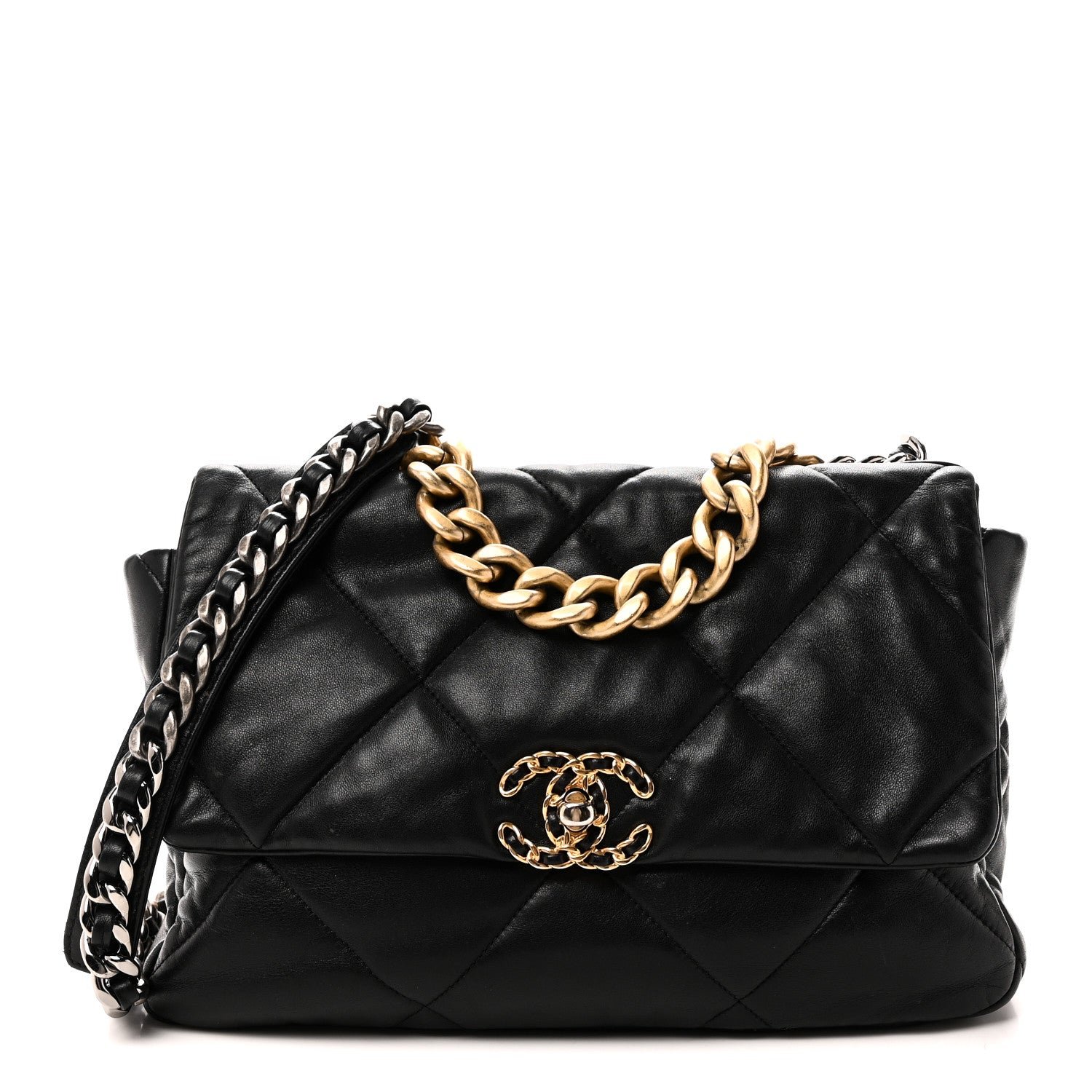 Chanel Shiny Goatskin Quilted Large Chanel 19 Flap Black