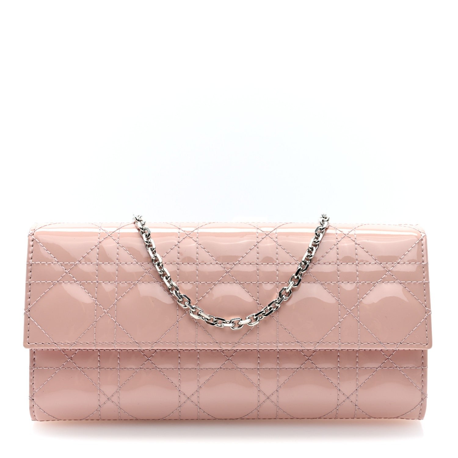 Christian Dior Patent Cannage Lady Dior Rendezvous Wallet On Chain Rose