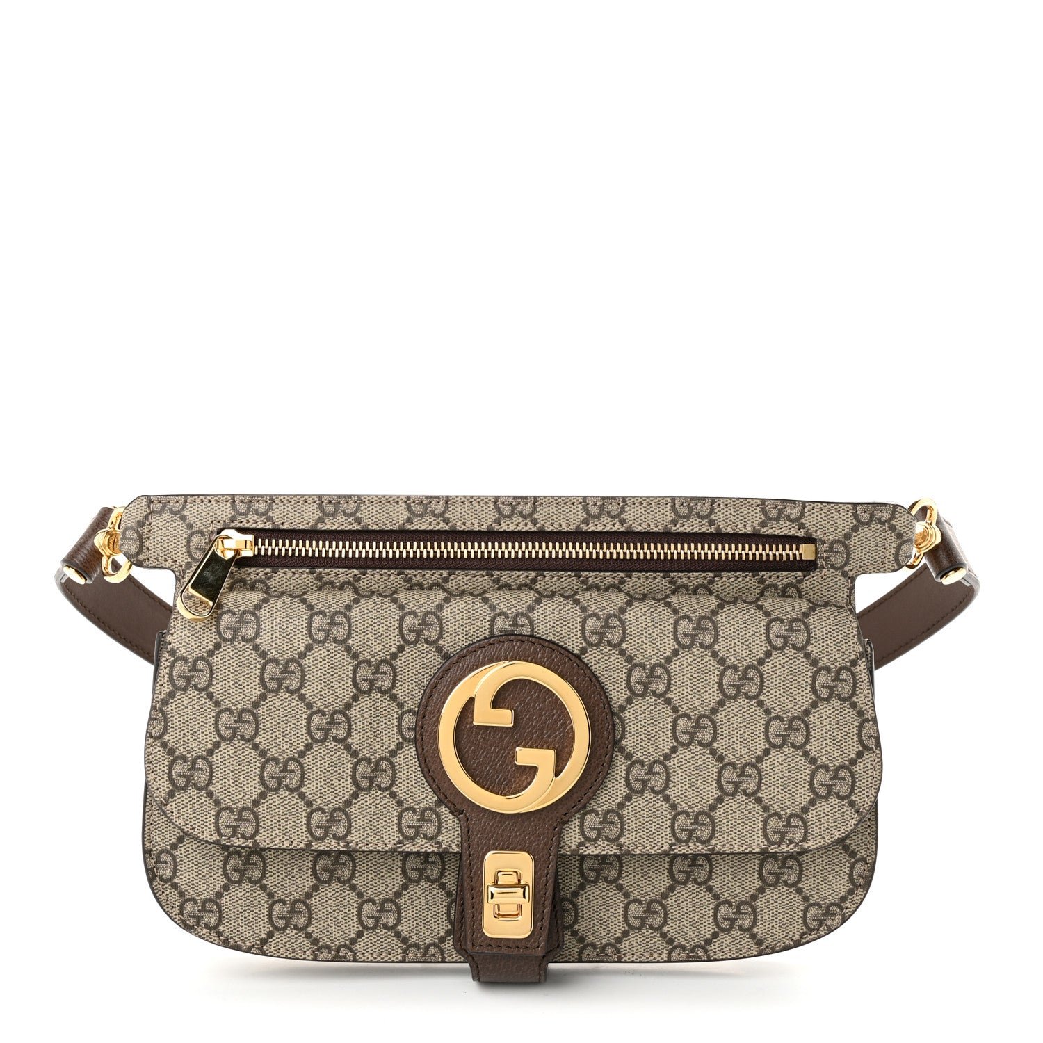 Gucci GG Supreme Monogram Textured Dollar Calfskin Blondie Belt Bag Beige Ebony New Acero