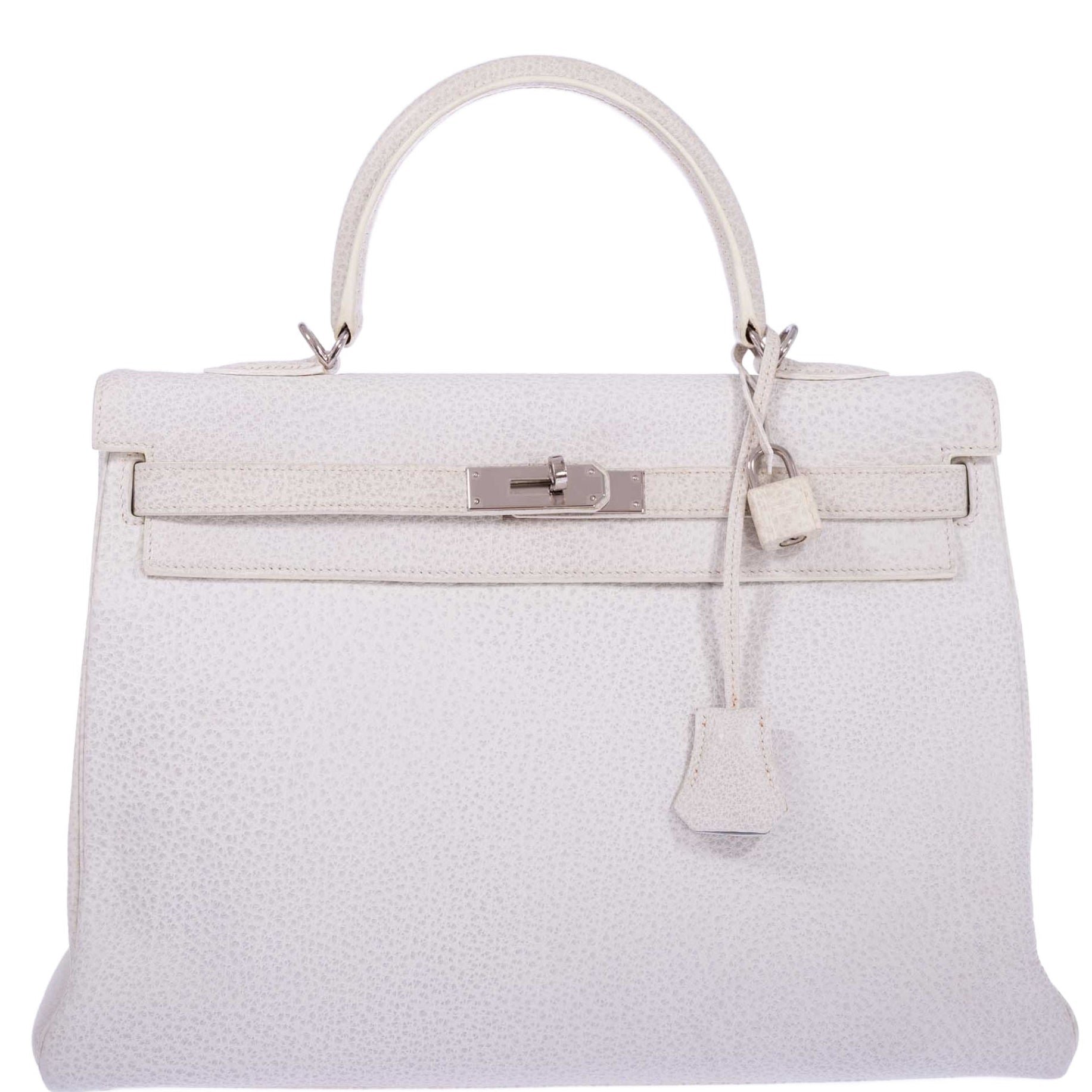 Hermes Hermès Kelly 35 Retourné Dalmatian White Buffalo Skipper Palladium Hardware