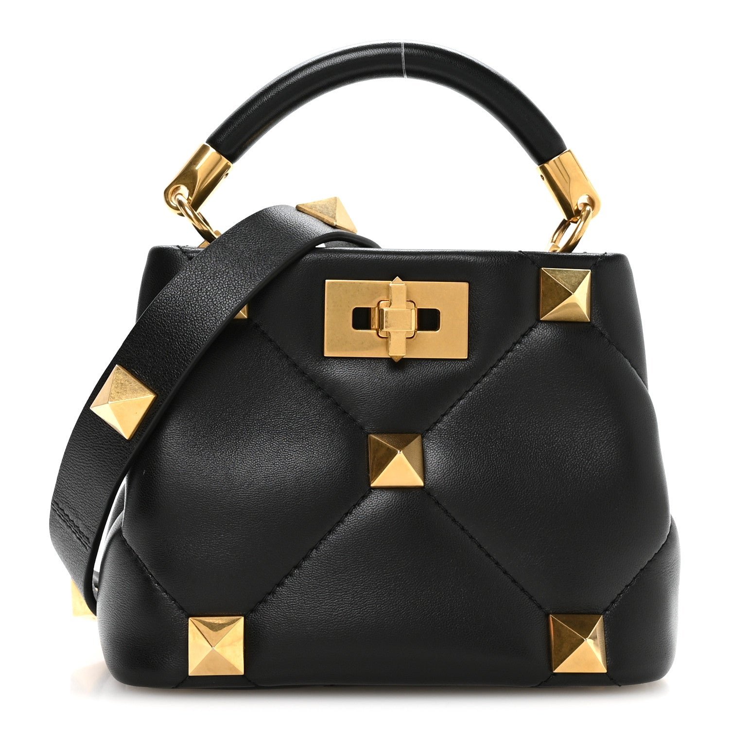 Valentino Garavani Nappa Mini Roman Stud The Handle Bag Black