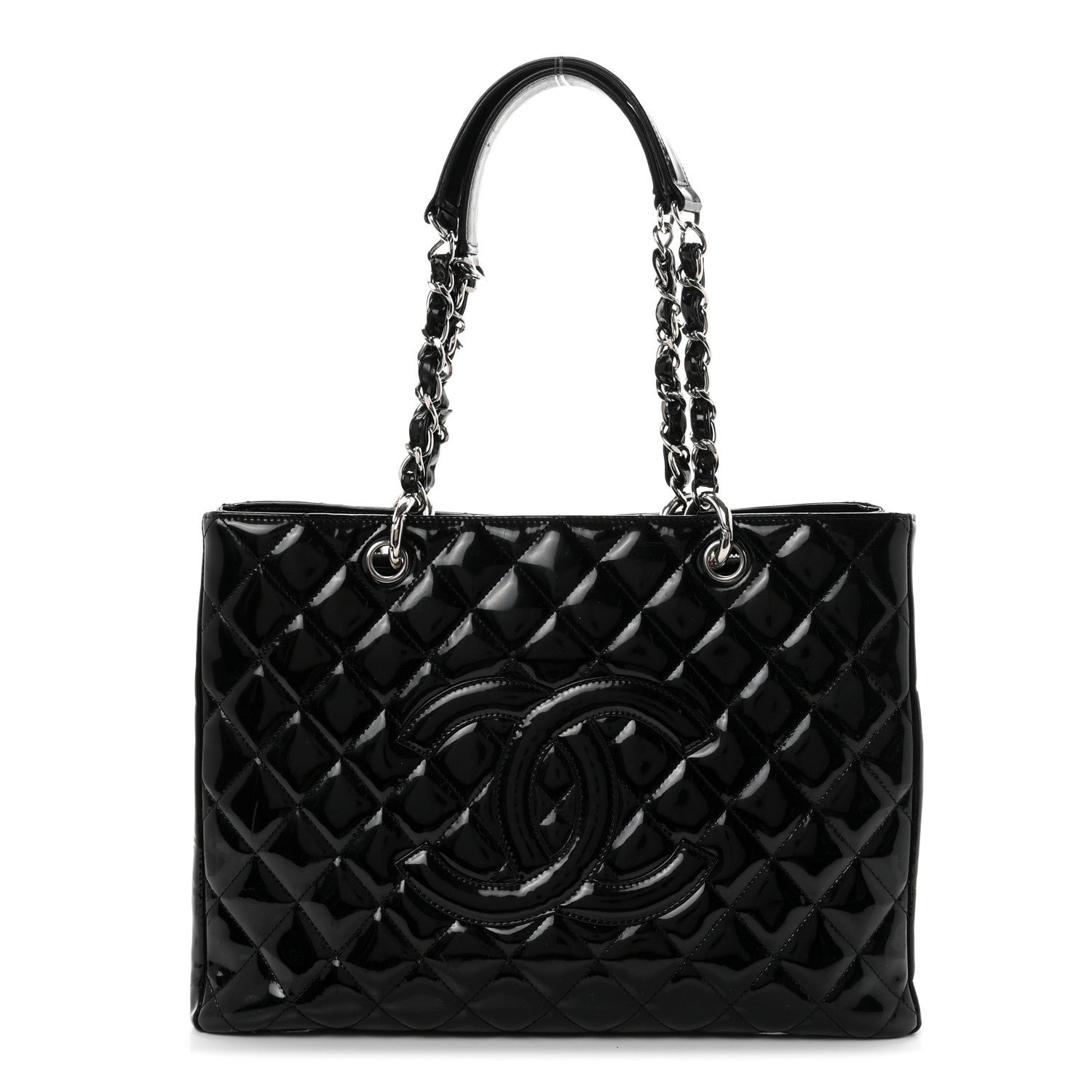 Chanel Patent Quilted Grand Shopping Tote GST Black