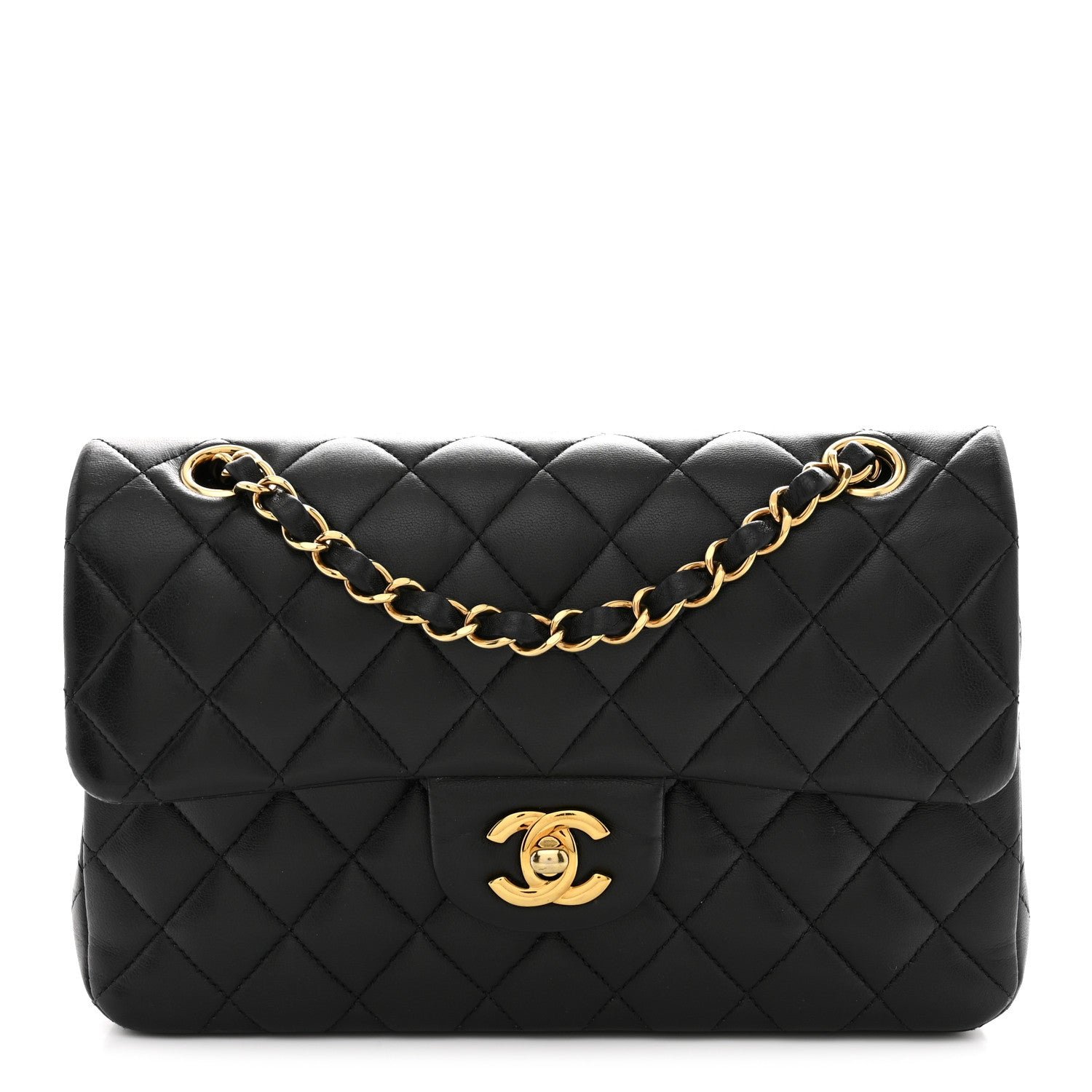 Lambskin Quilted Small Double Flap Black