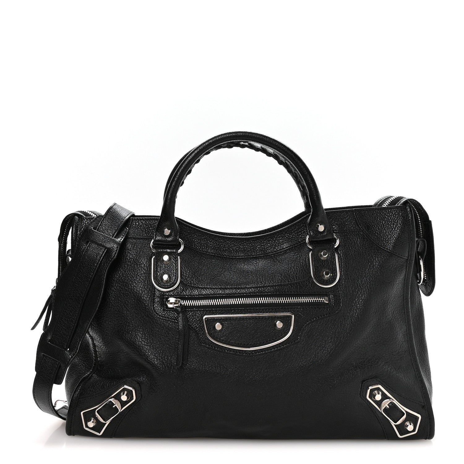 Balenciaga Chevre Silver Metallic Edge Hardware City Black