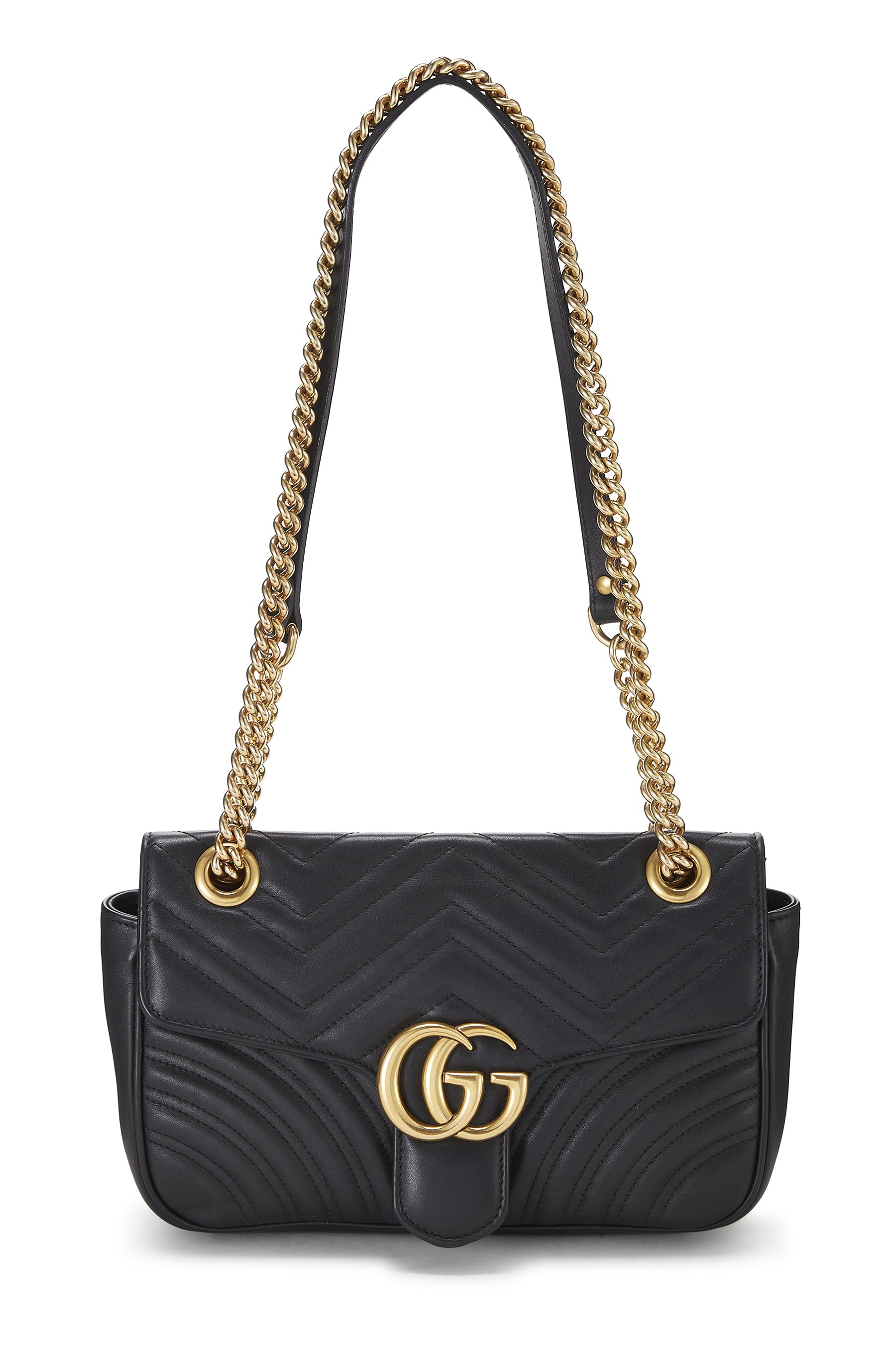 Black Leather GG Marmont Shoulder Bag Small