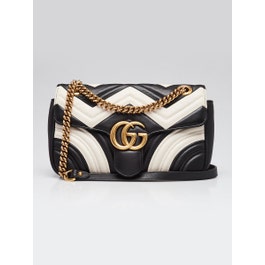 Gucci Black/White Quilted Leather Marmont Small Matelasse Shoulder Bag