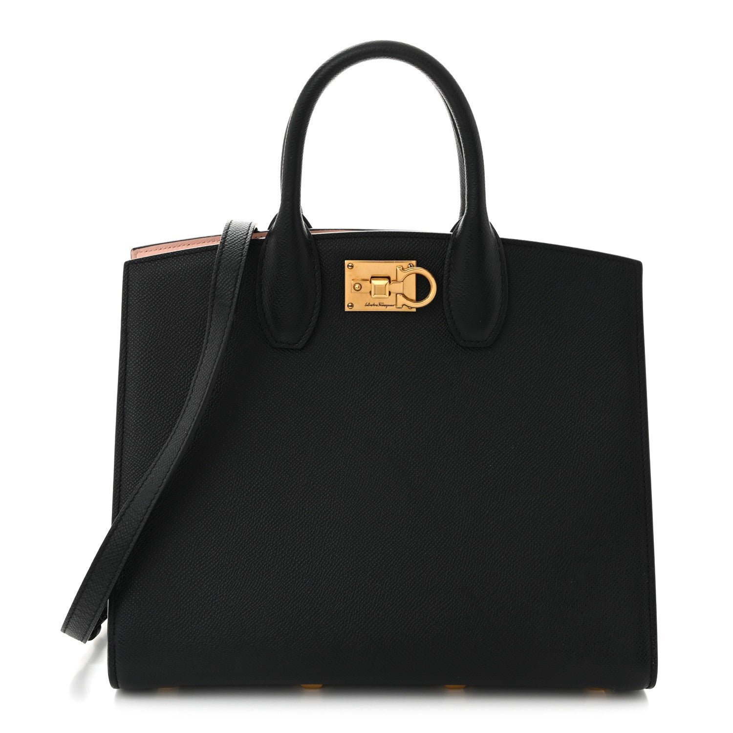 Salvatore Ferragamo Hammered Calfskin Medium The Studio Box Bag Black