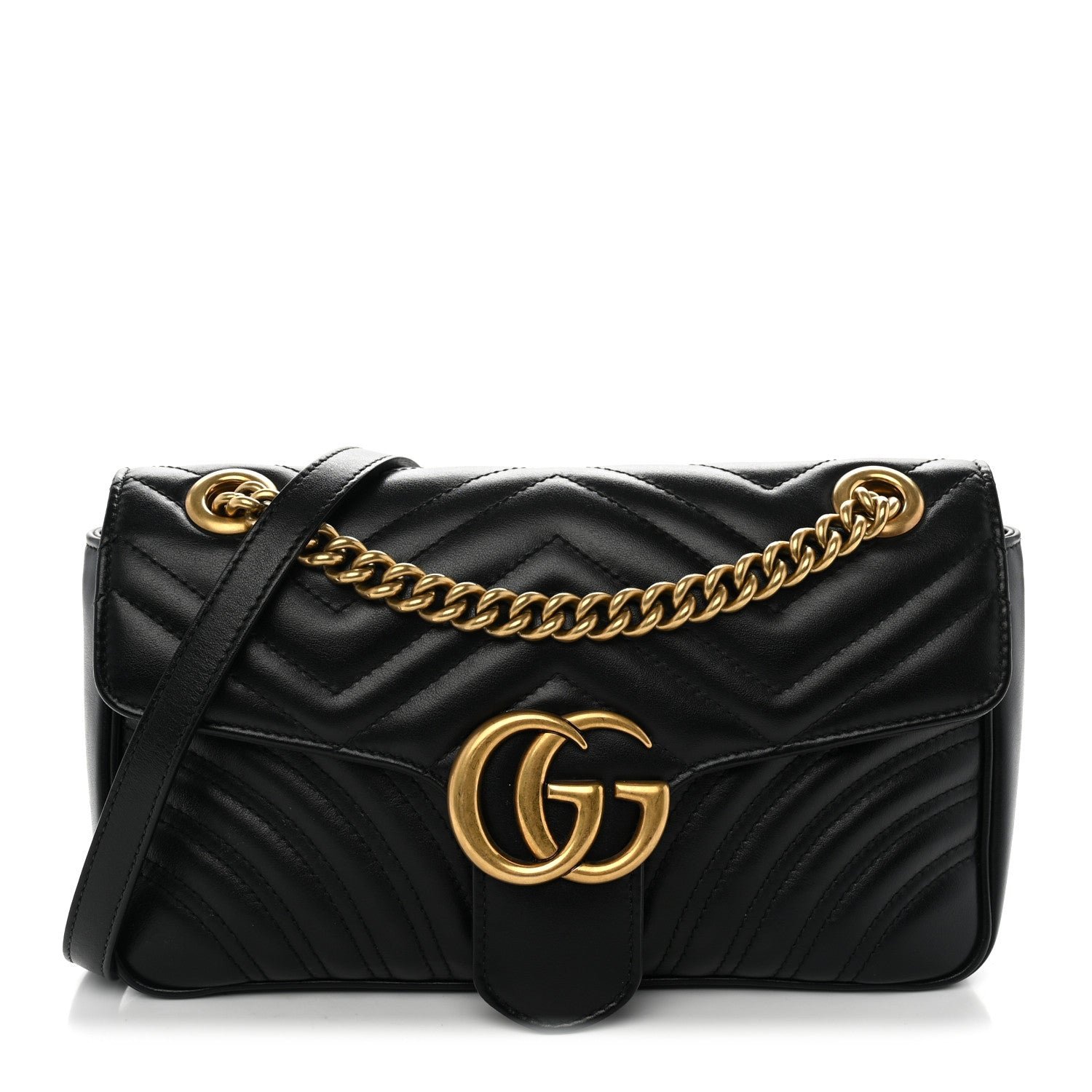 Gucci Calfskin Matelasse Small GG Marmont Shoulder Bag Black