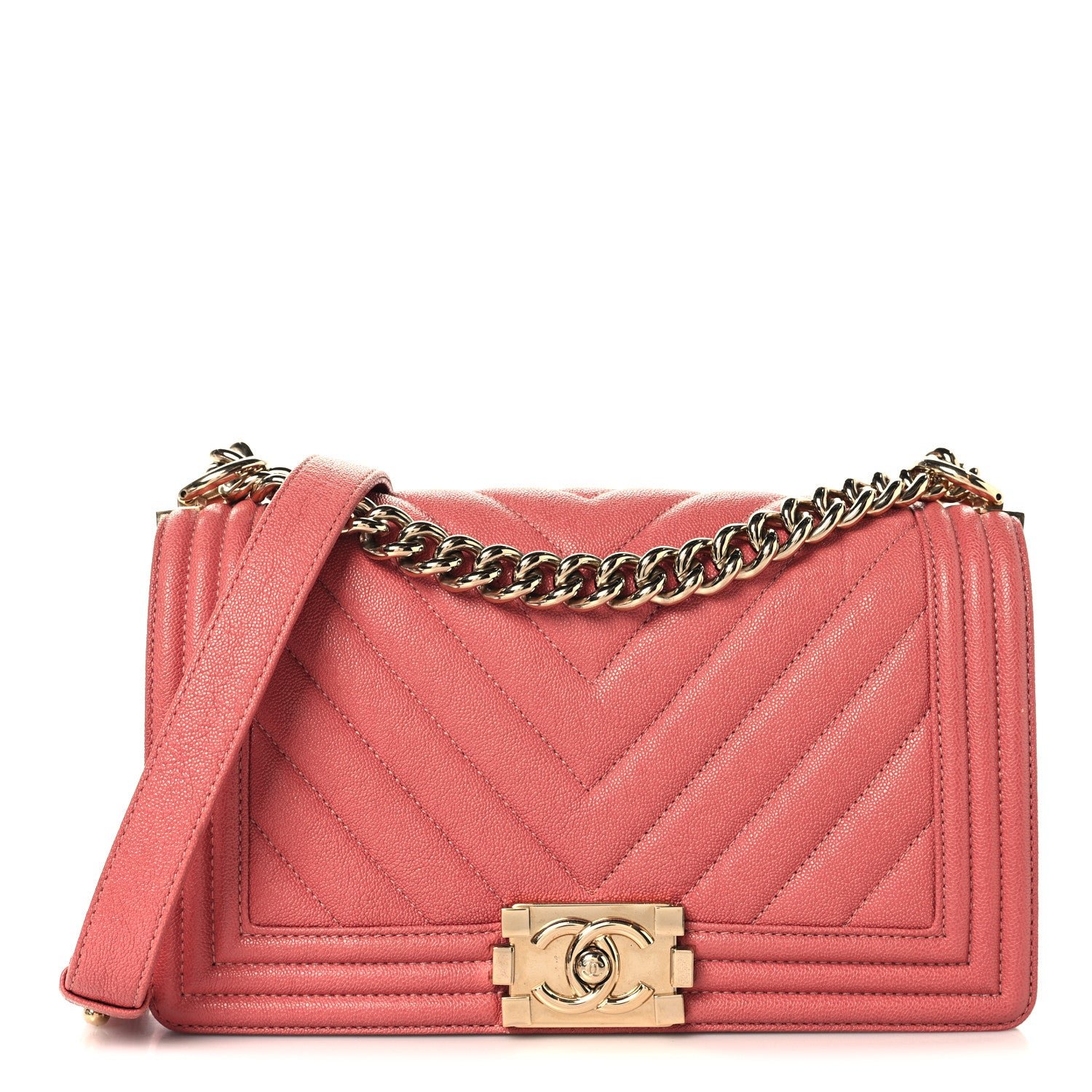 Chanel Caviar Chevron Quilted Medium Boy Flap Pink