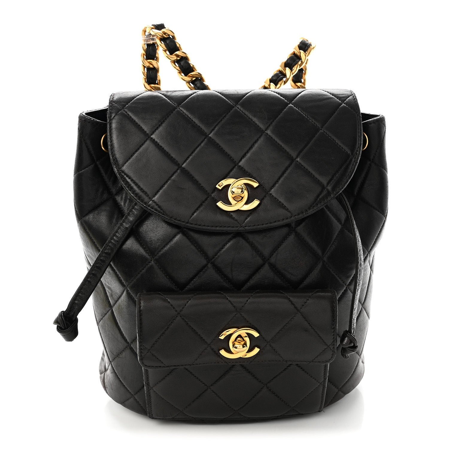 Chanel Lambskin Quilted Drawstring Backpack Black