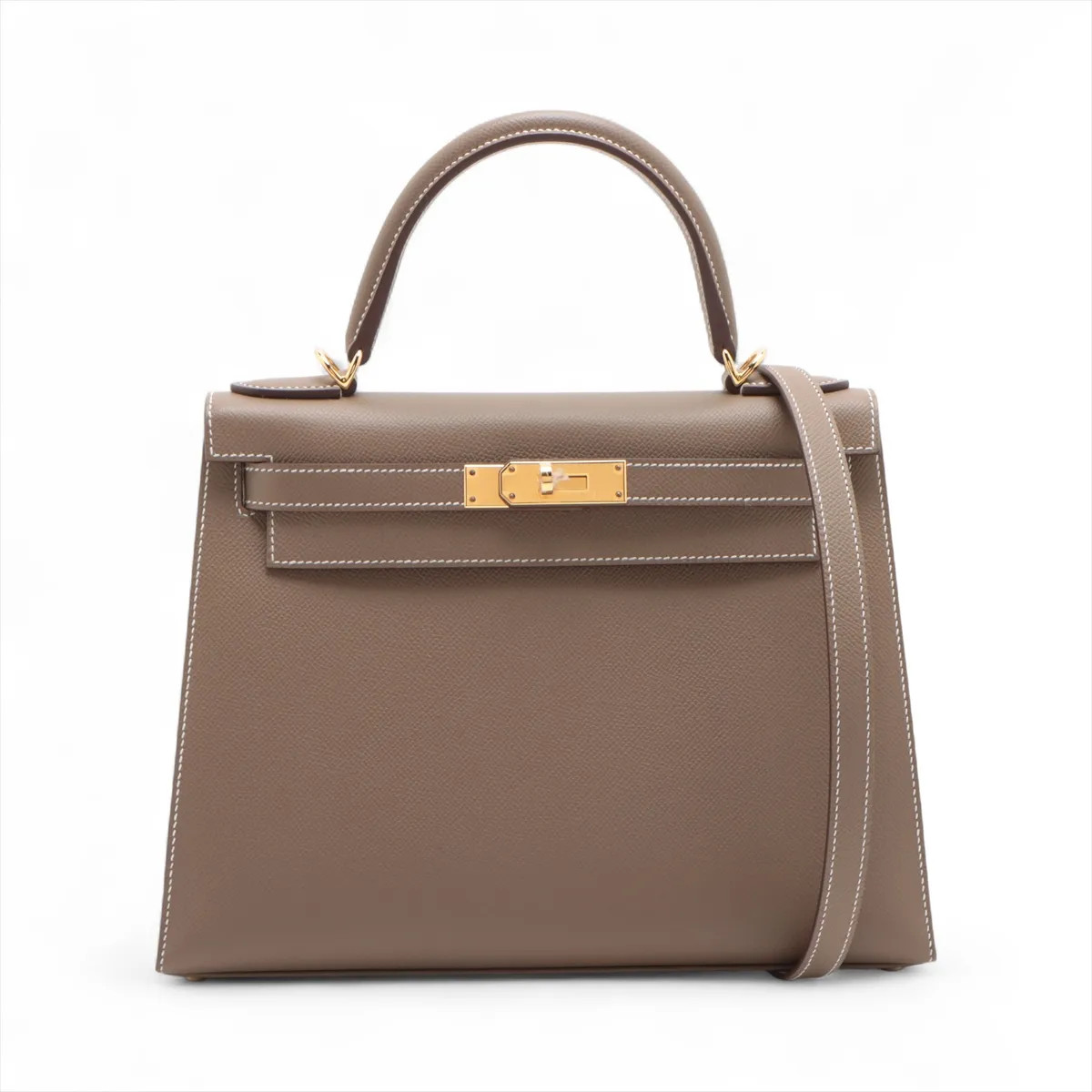 Hermès Kelly 28 Serie Veau Epsom Etoupe Gold Metal Fittings