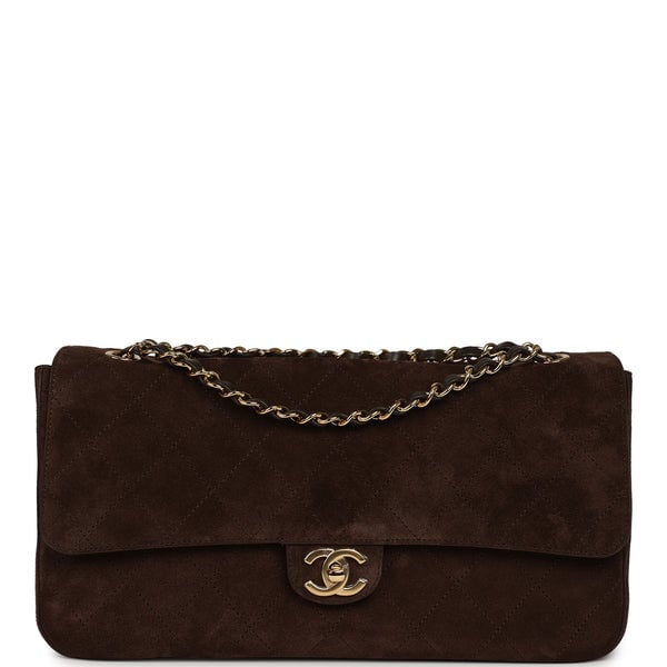 Chanel Maxi "Souplissimo" Small Flap Bag Dark Brown Suede Gold Hardware