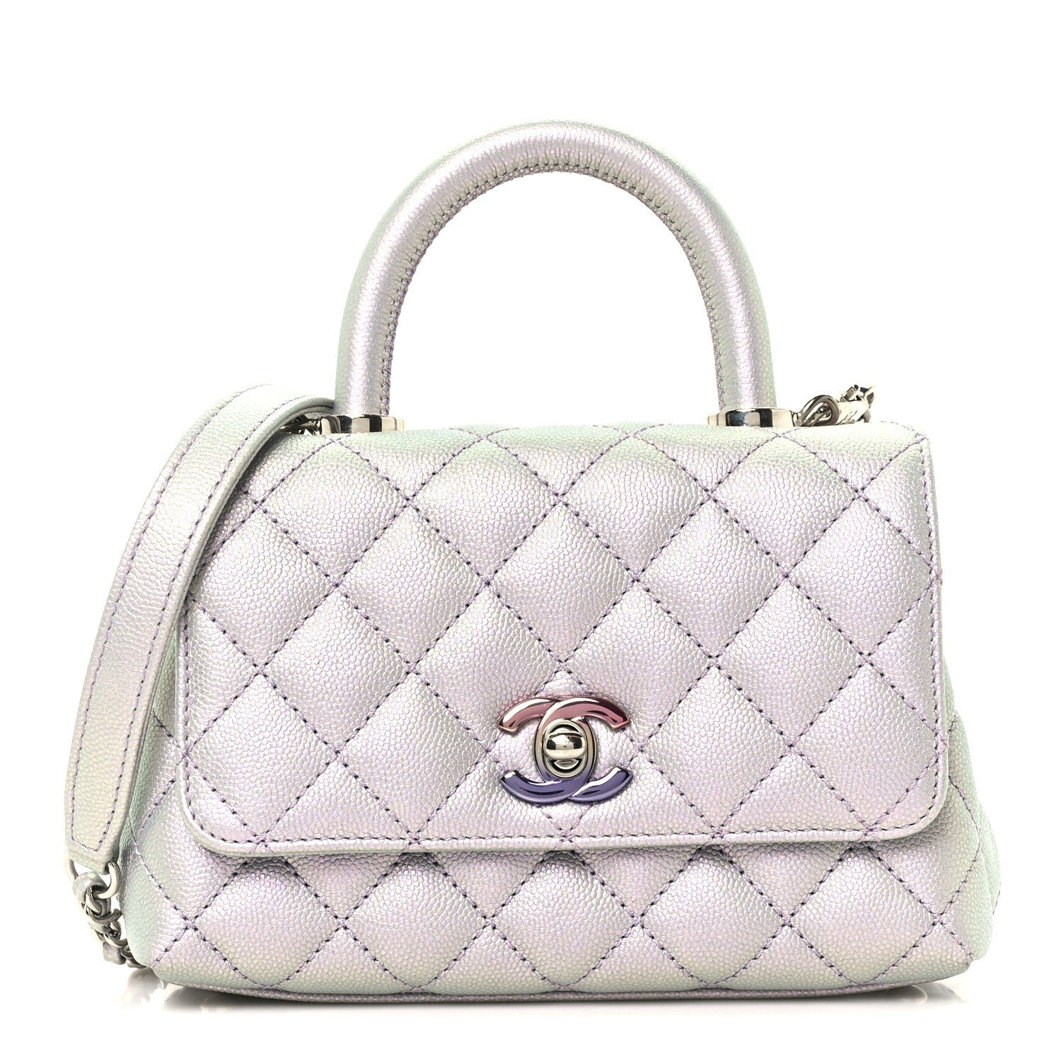 Chanel Iridescent Caviar Quilted Extra Mini Coco Handle Flap Purple