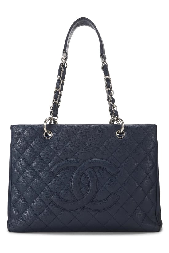 Navy Quilted Caviar Grand Shopping Tote (GST)