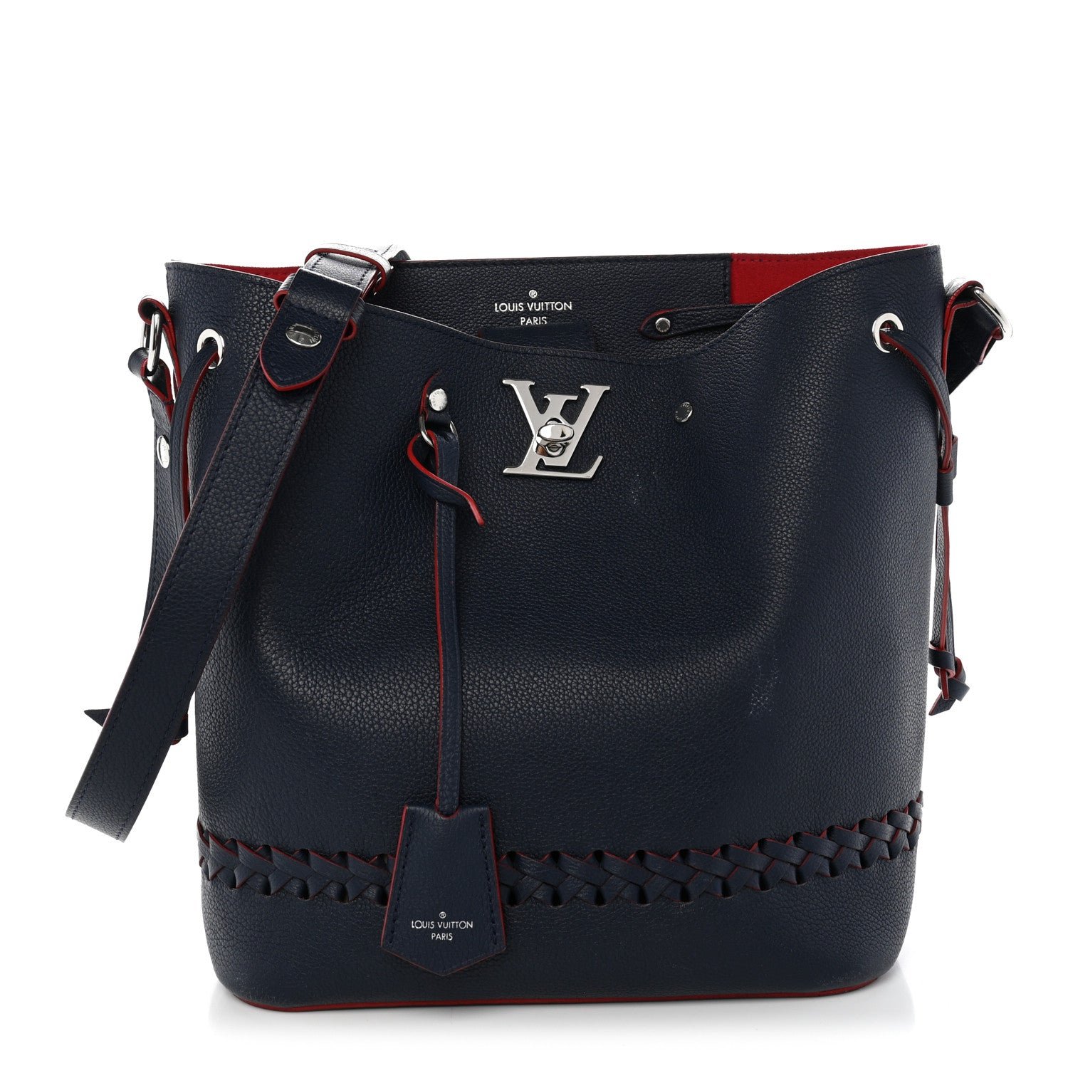 Louis Vuitton Soft Calfskin Braided Lockme Bucket Marine Rouge