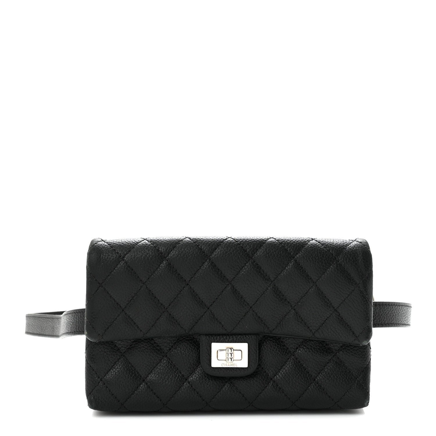Chanel Grained Calfskin Quilted 2.55 Reissue Flap Belt Bag Clutch Black