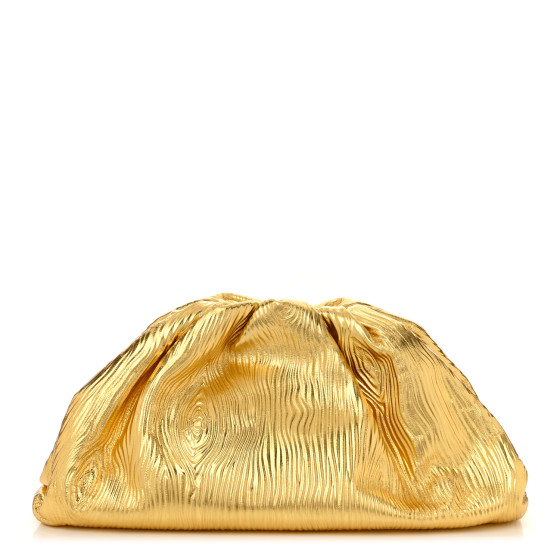 Bottega Veneta Metallic Bark Calfskin Embossed The Pouch Oversized Clutch Oro