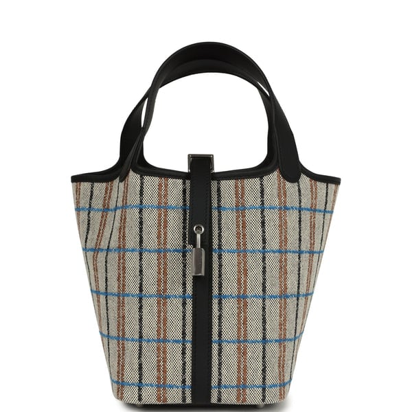 Hermes Hermes Picotin Lock 18 Black Swift and Ecru, Bleu, Black and Fauve Toile H Canvas Palladium Hardware