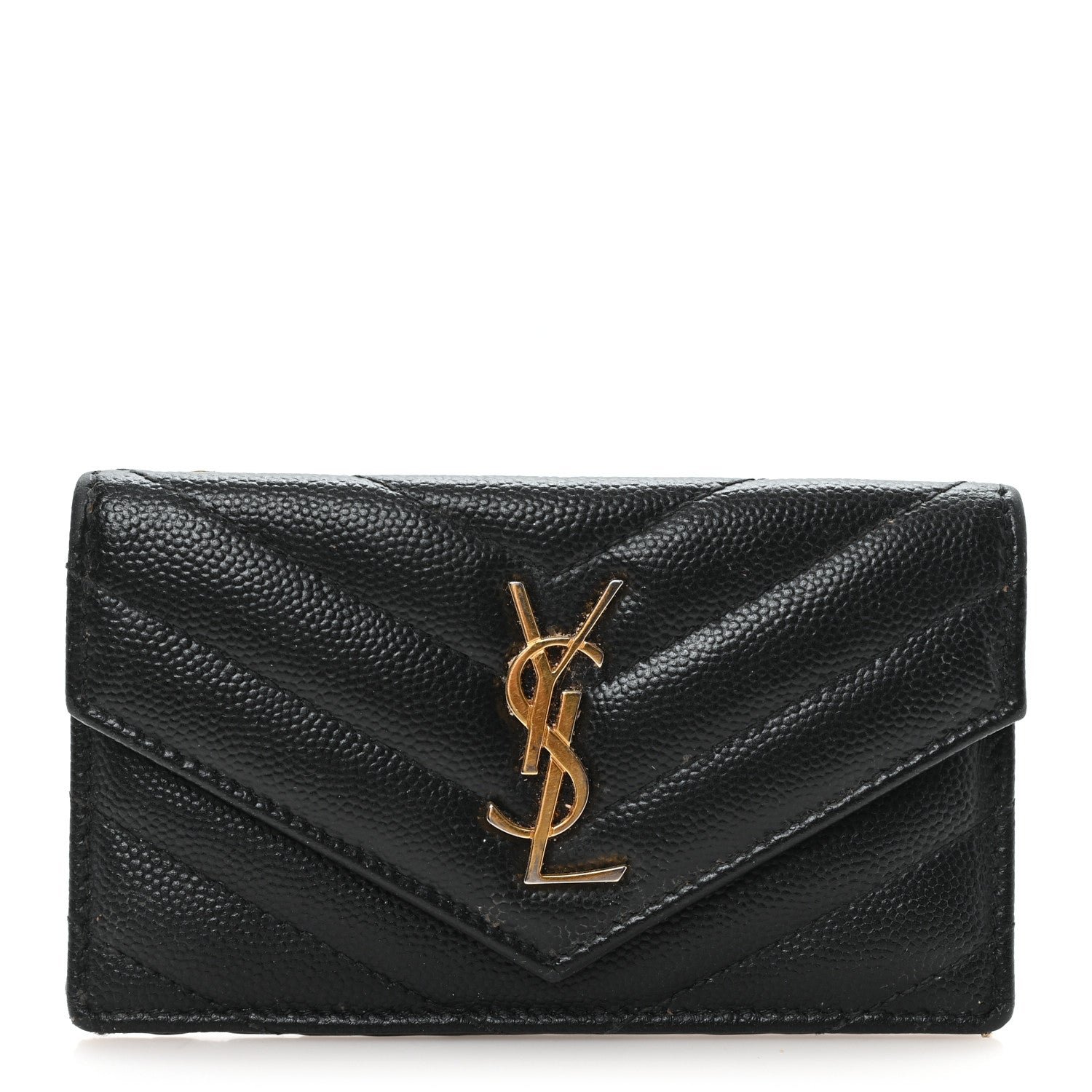 Saint Laurent Grain De Poudre Matelasse Chevron Monogram Compact Wallet Black