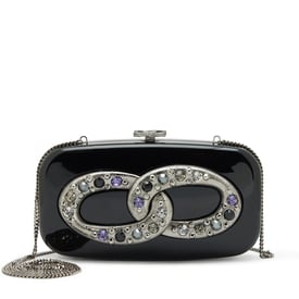 Chanel Black Acrylic Multicolor Crystal Embellished Minaudière Box Clutch with Chain Ruthenium Hardware, 2005-2006