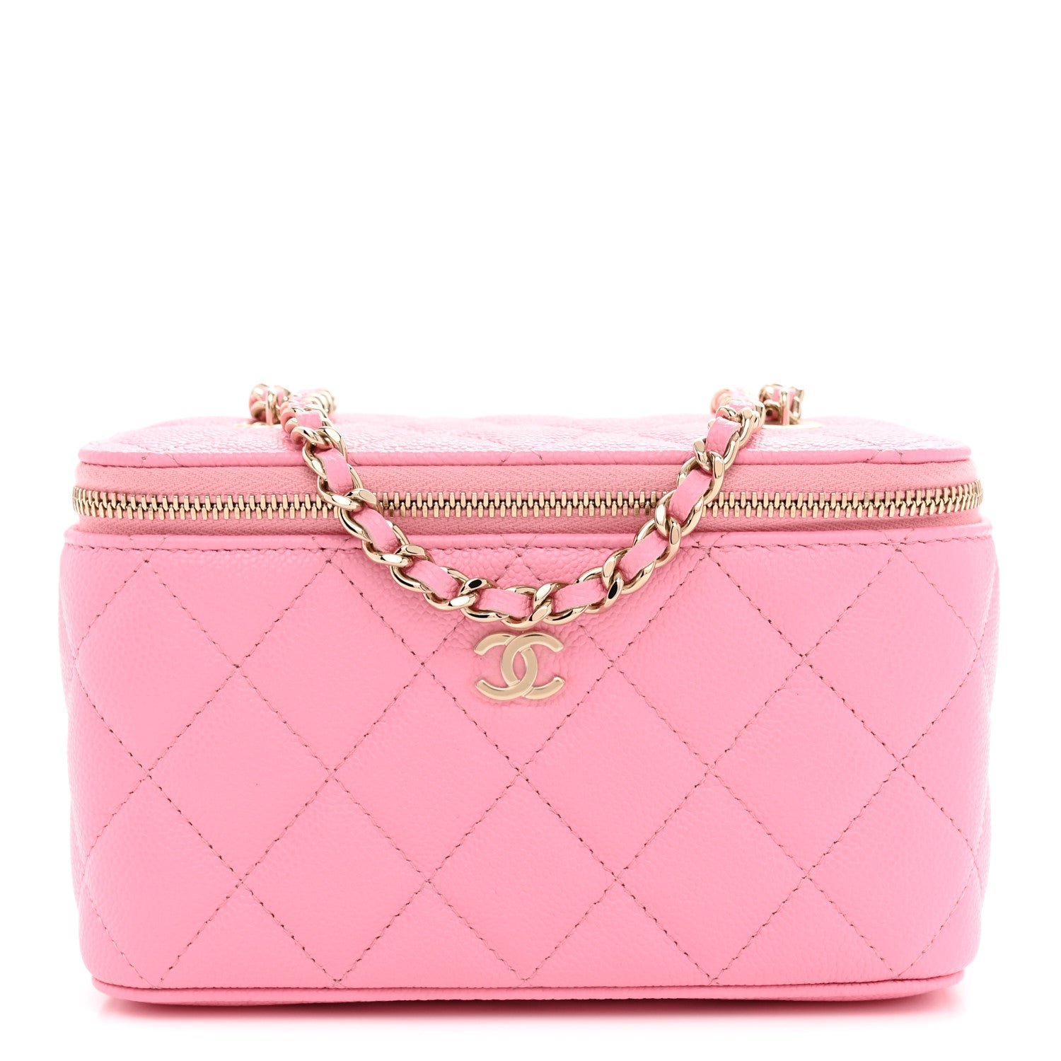 Chanel Caviar Quilted Small Vanity Case With Chain Pink