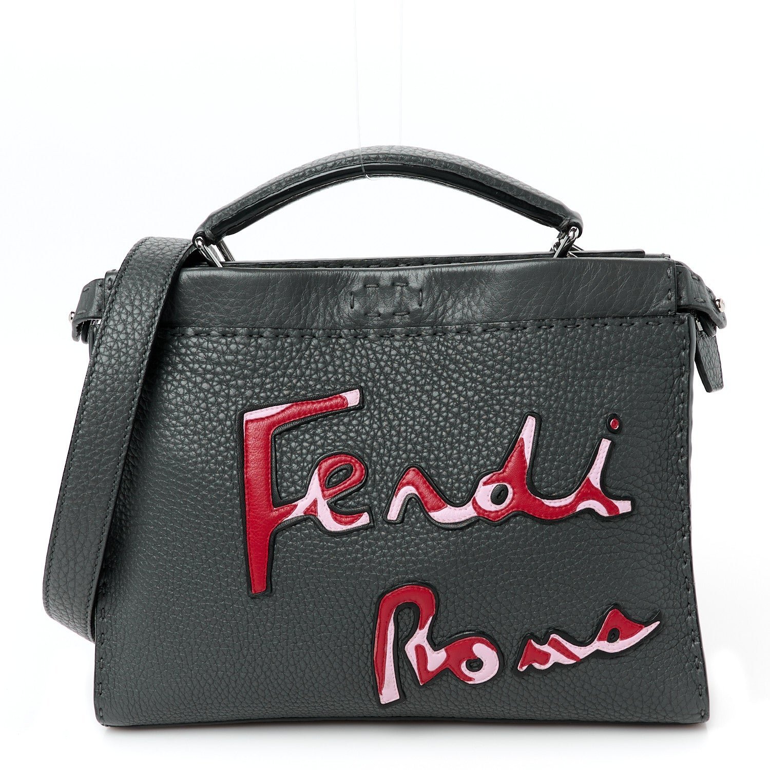 Fendi Cuoio Romano Selleria Mini Peekaboo Iconic Fit Satchel Asfalto Multicolor
