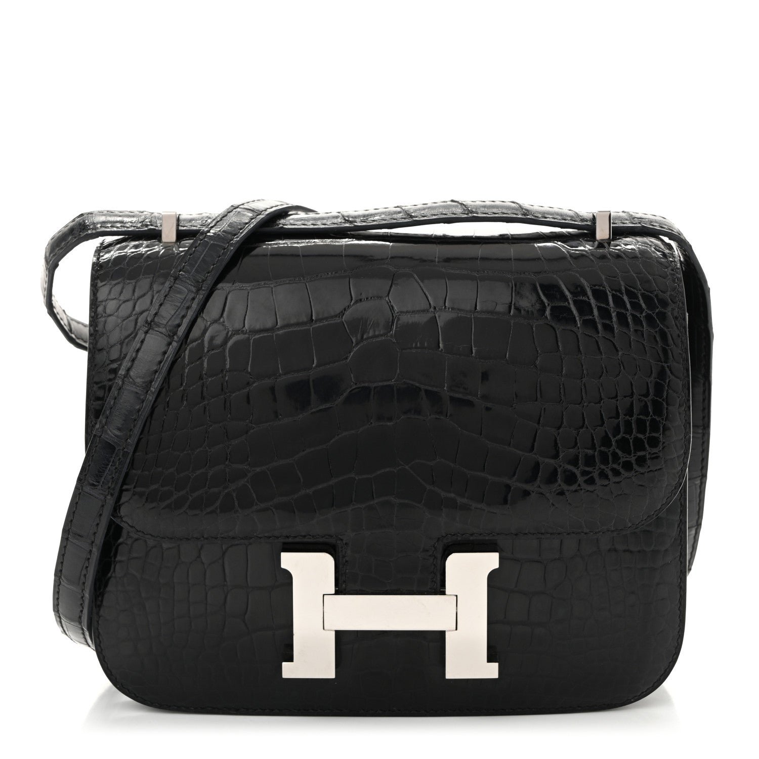 Hermes Shiny Alligator Constance 18 Black