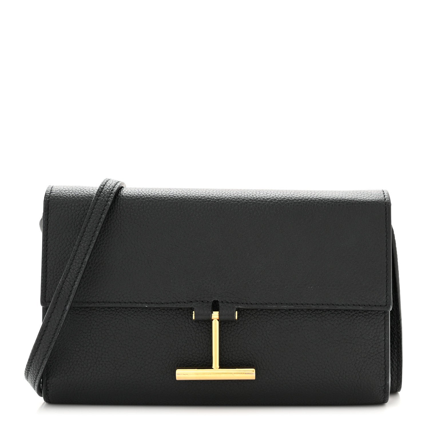 Tom Ford Calfskin T Clasp Tara Wallet On Strap Black