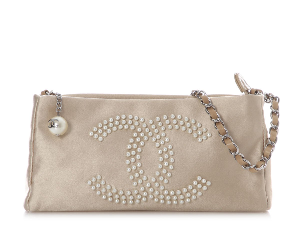 Chanel Beige Satin Evening Bag