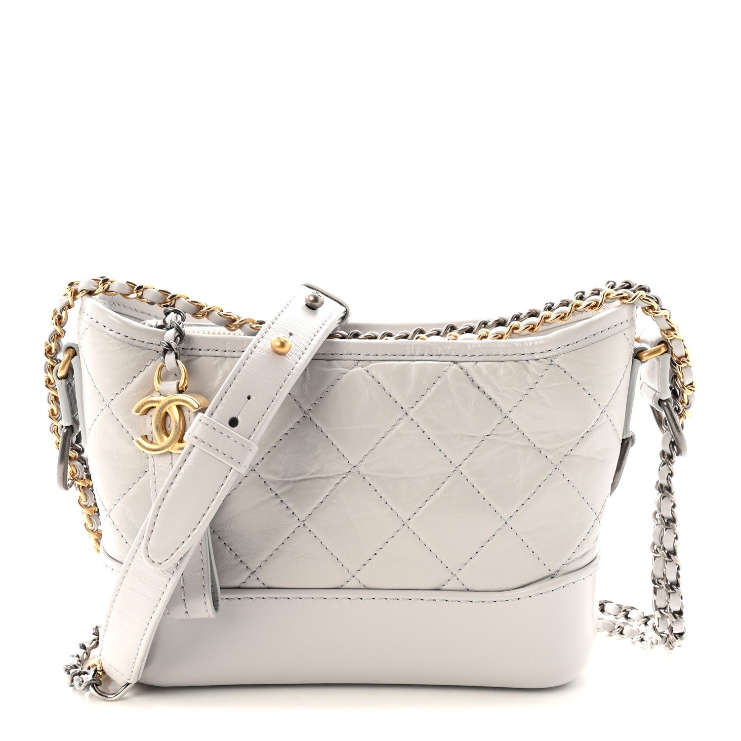 Chanel Aged Calfskin Quilted Small Gabrielle Hobo Grey