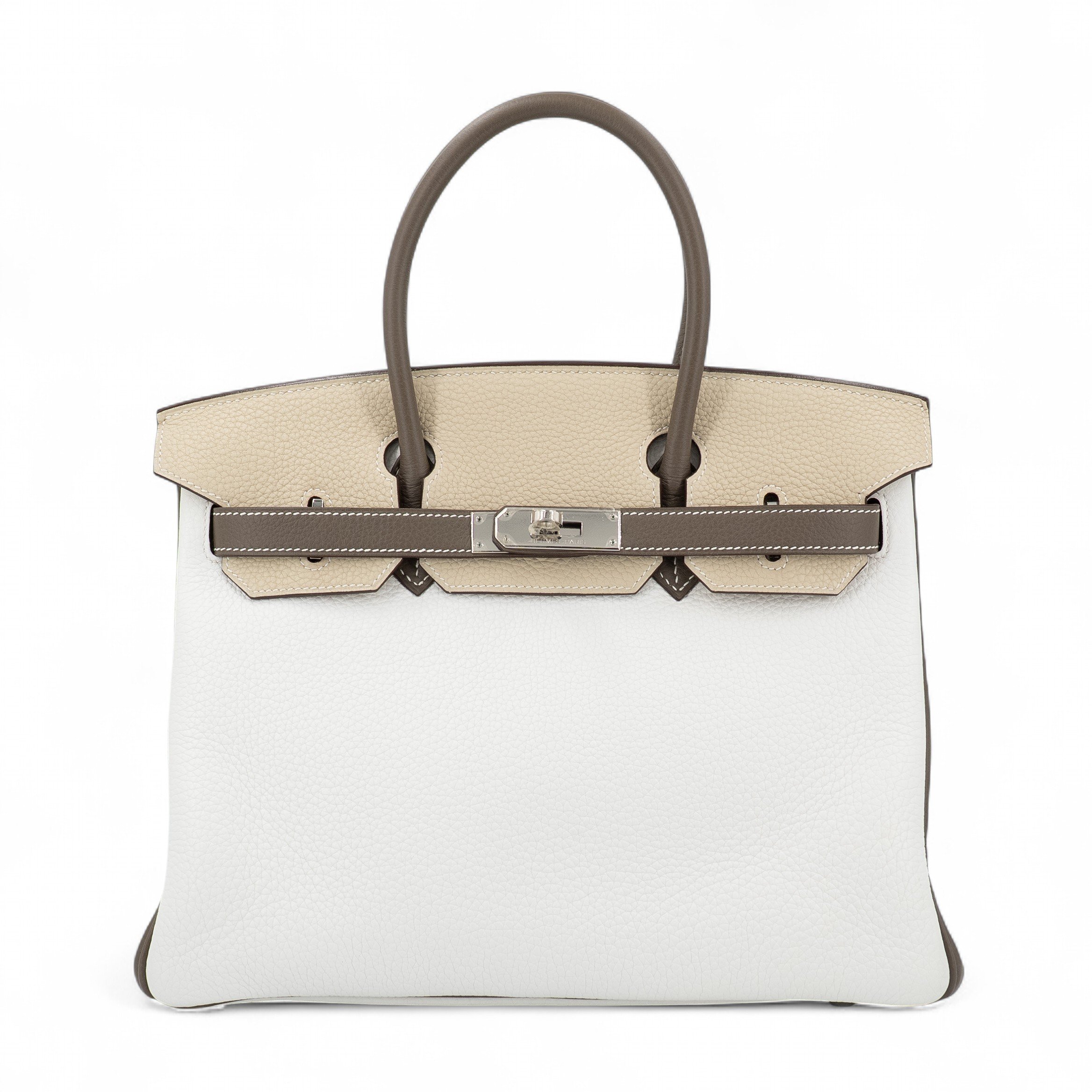 Hermes Unused ( Rank NS ) HERMÈS Birkin 30 White (01) Etoupe (18) Parchemin (3C) Togo Palladium hardware Square K (2007)