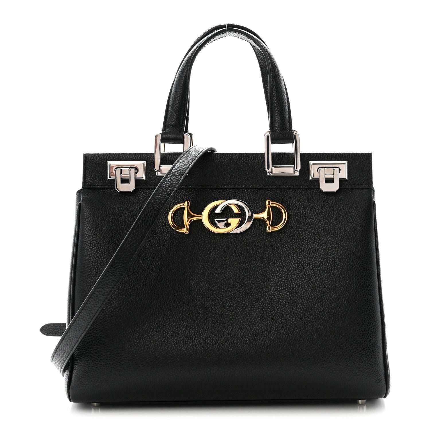 Gucci Grainy Calfskin Small Zumi Top Handle Bag Black
