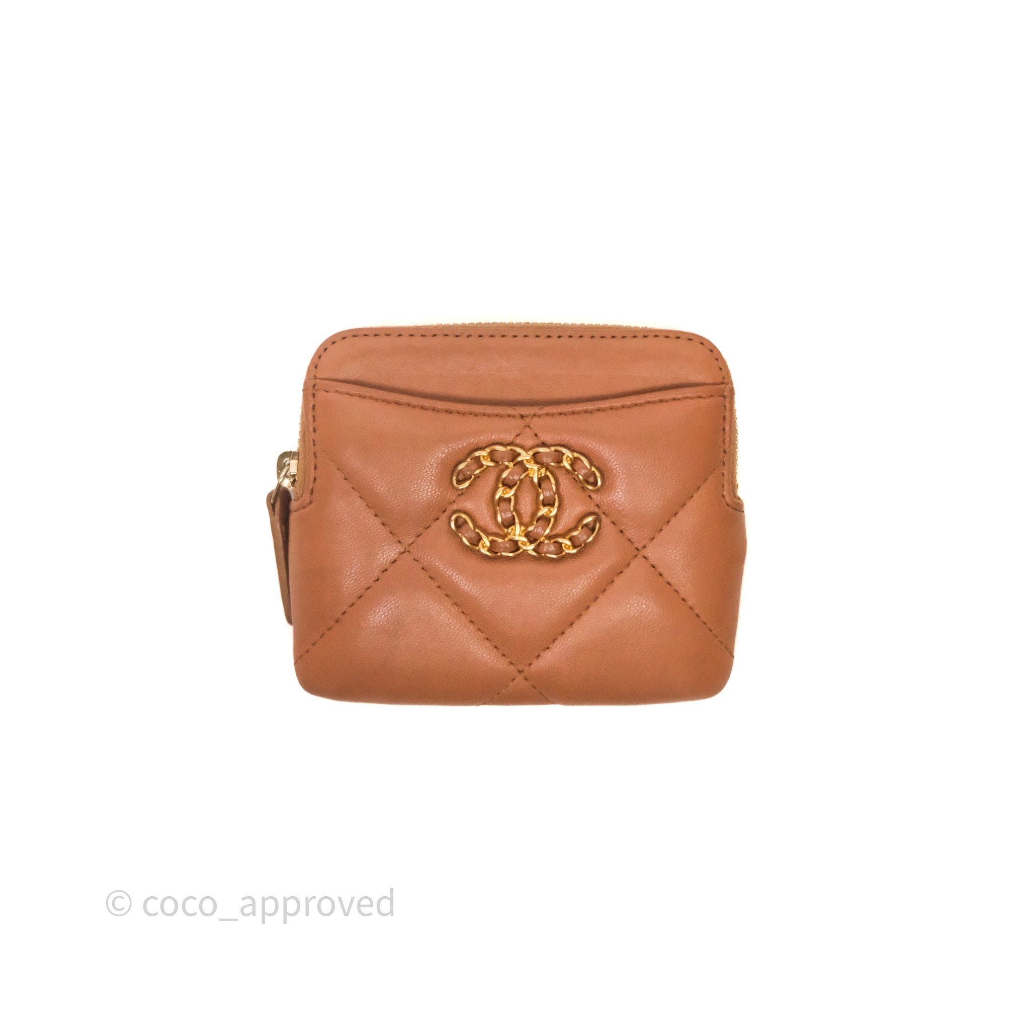 Chanel 19 Caramel Zipped Coin Purse Lambskin Mixed Hardware