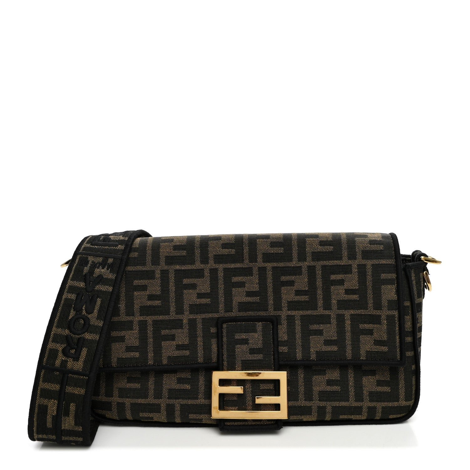 Fendi Fabric Jacquard FF 1974 Medium Baguette Tobacco Moro Black