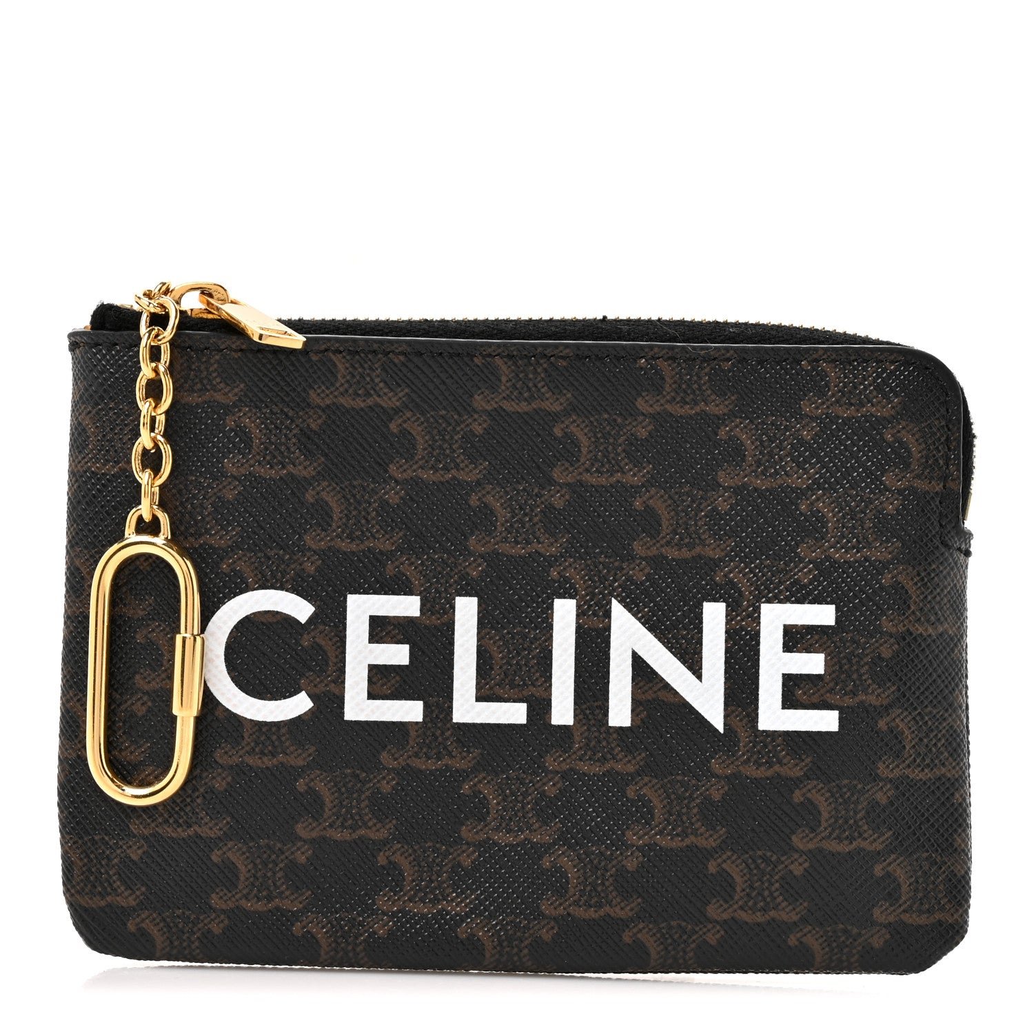 Celine Triomphe Canvas Logo Coin and Card Pouch With Hook Black