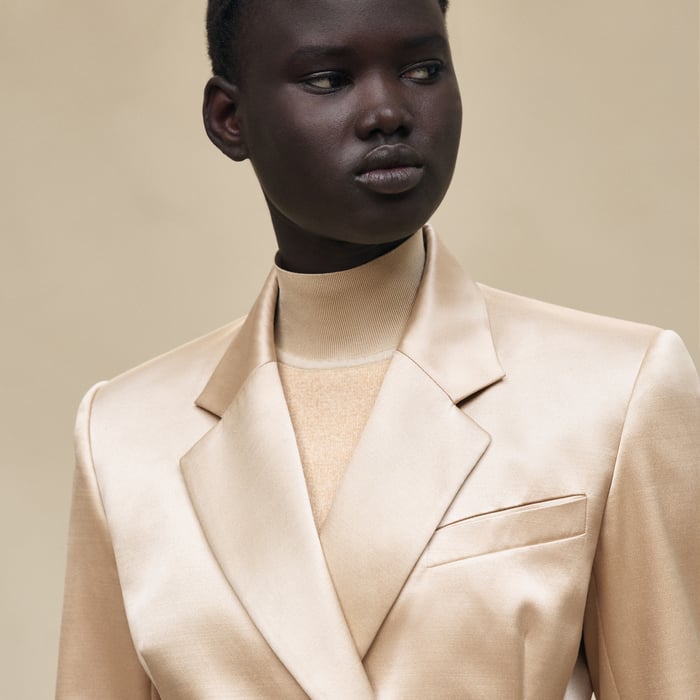 Beige Gold Suit Jacket With Knotted Waist