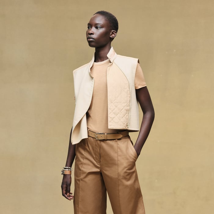 Blanc Marbre Mixed Materials Sleeveless Jacket