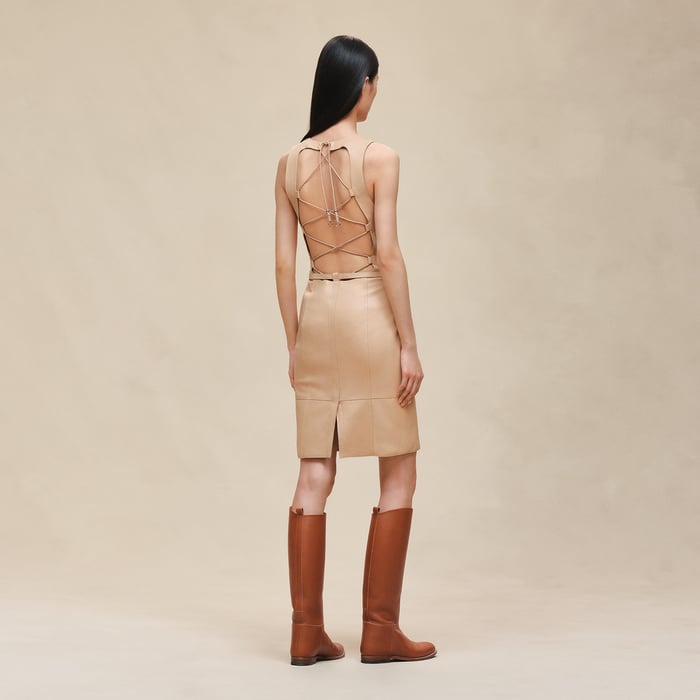 Beige Cajou Dress With Laced Back