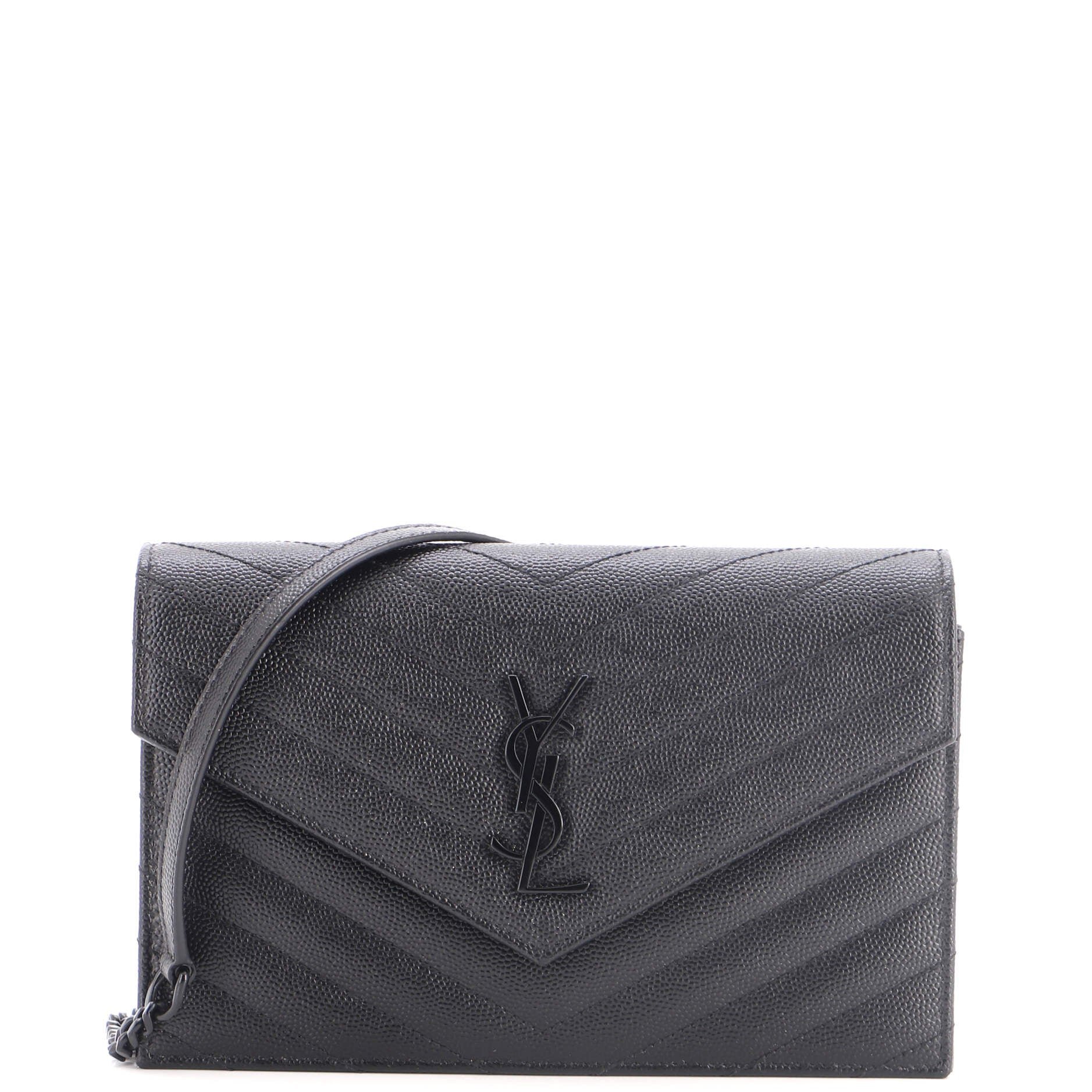 Classic Monogram Wallet on Chain Matelasse Chevron Leather Small