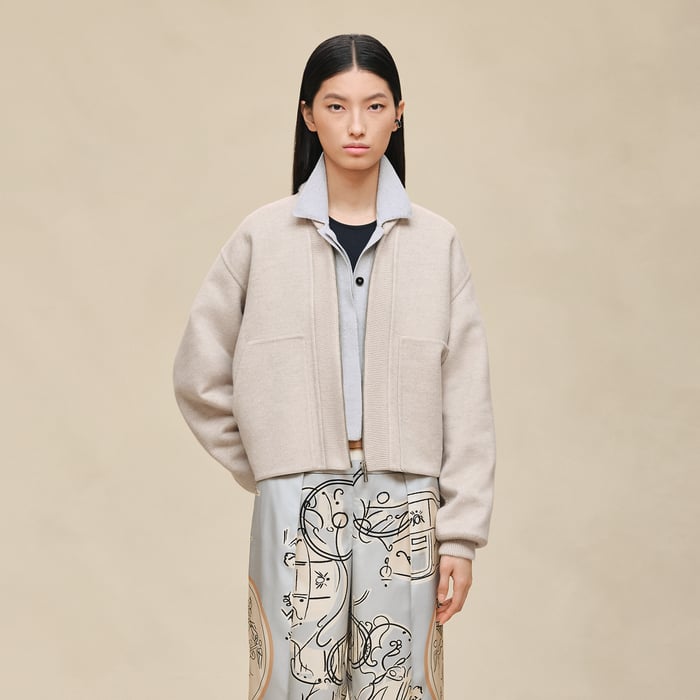 Beige Naturel Mixed Knit Jacket