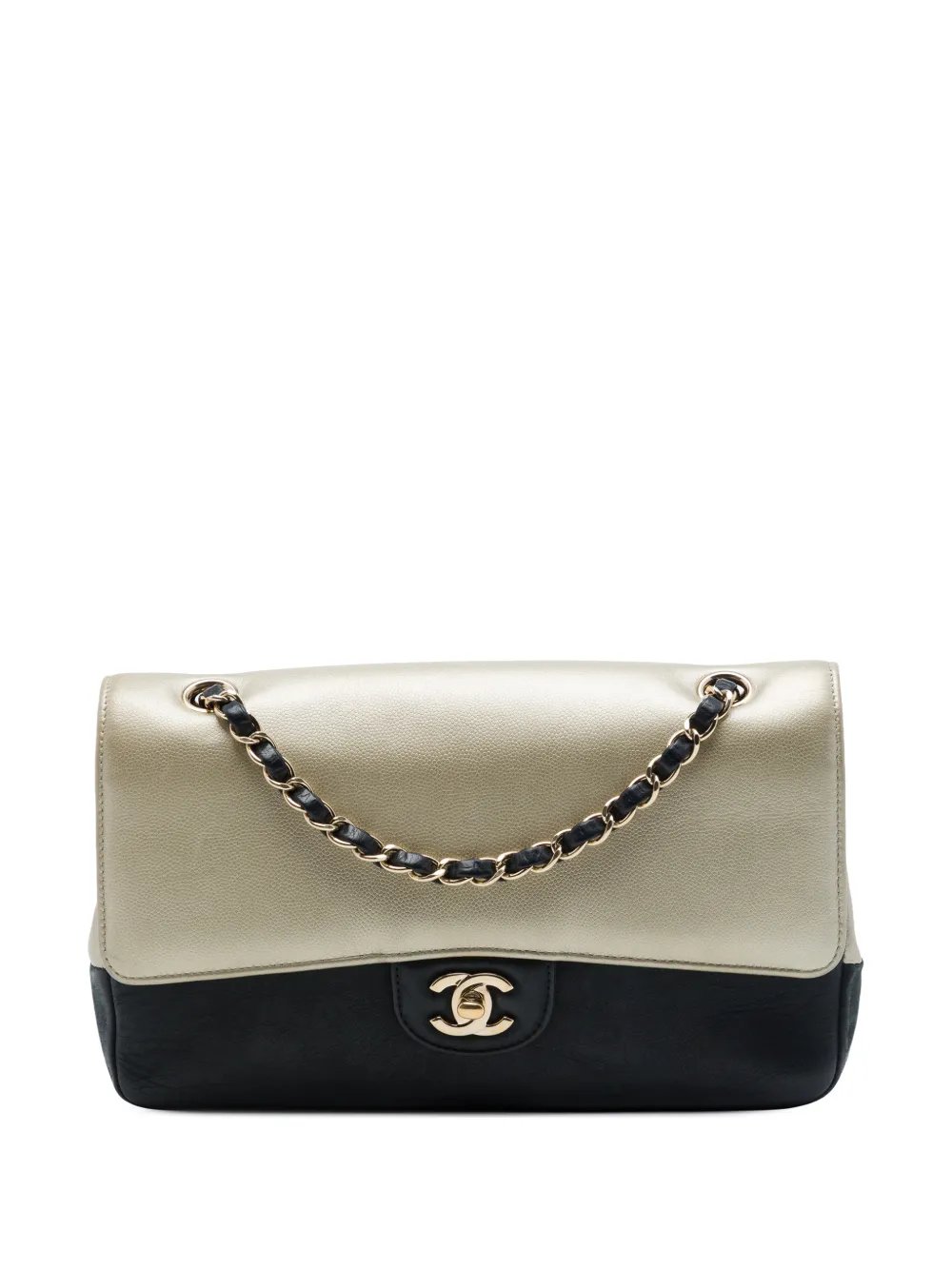 2016-2017 Medium Classic Bicolor Caviar and Iridescent Calfskin Double Flap shoulder bag