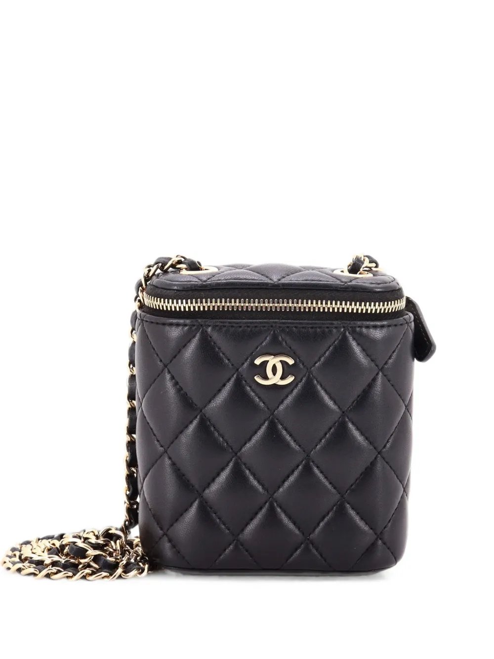 Vertical Classic Vanity Case with Chain Quilted Lambskin Small clutch bag