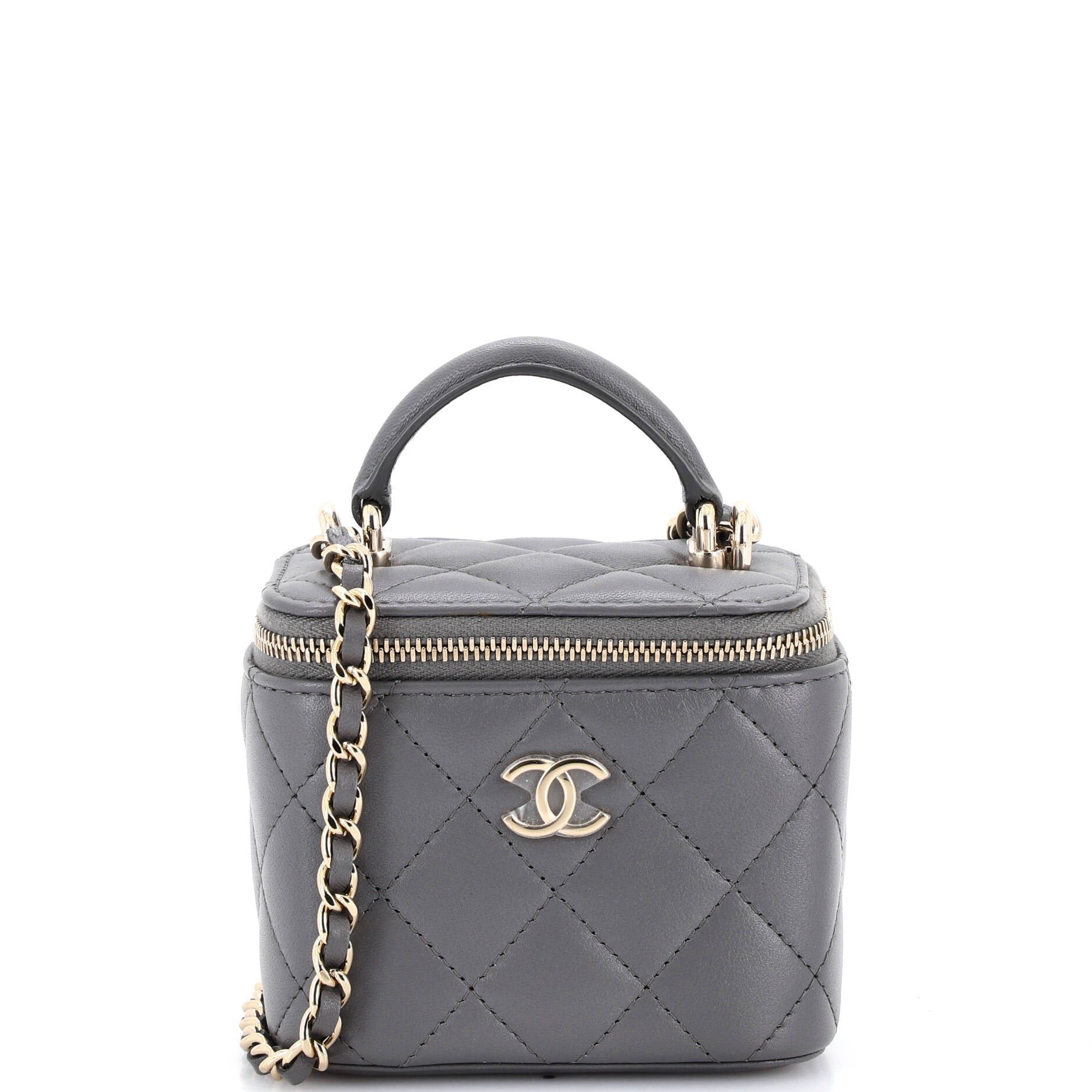 Classic Top Handle Vanity Case with Chain Quilted Lambskin Mini