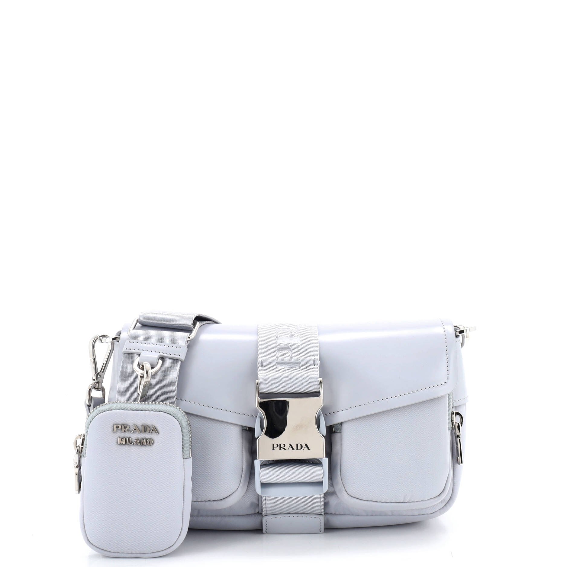 Buckle Pocket Crossbody Bag Spazzolato Leather and Tessuto