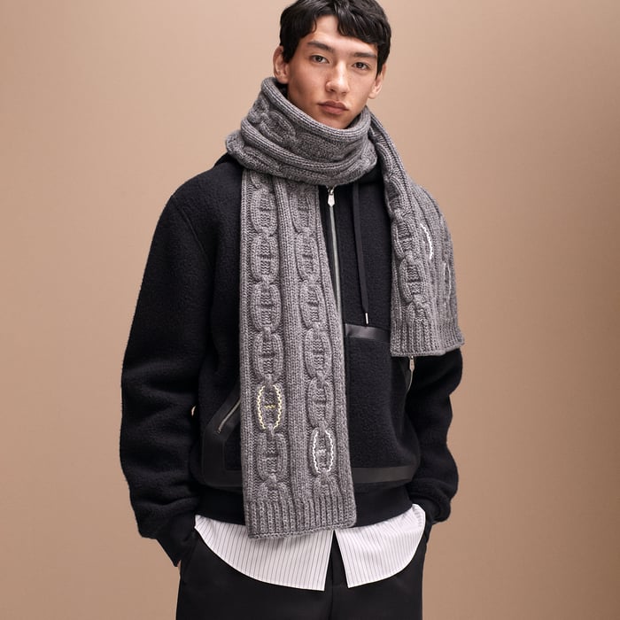 Gris Tri-maillon Details Cuir Muffler
