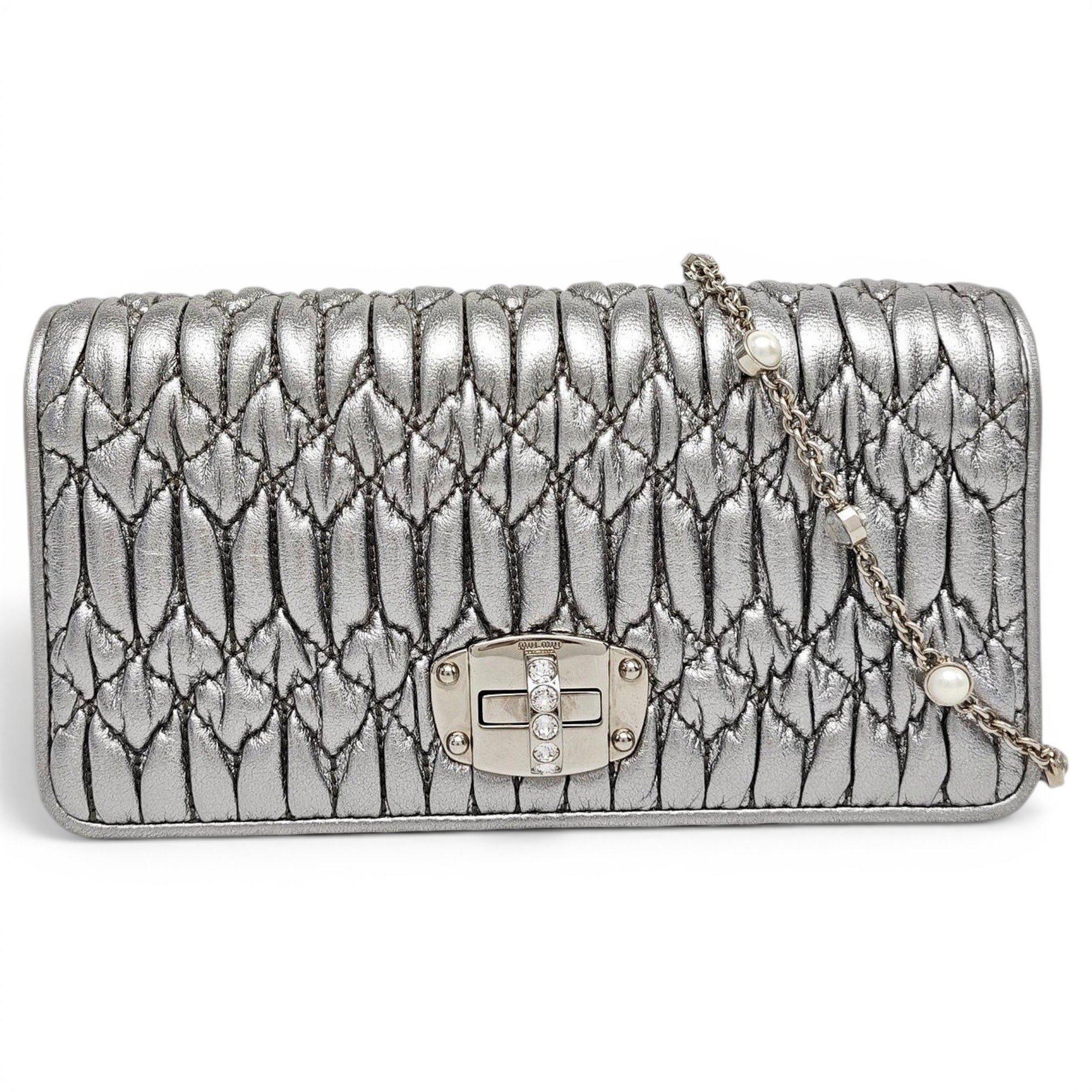 Miu Crystal leather handbag